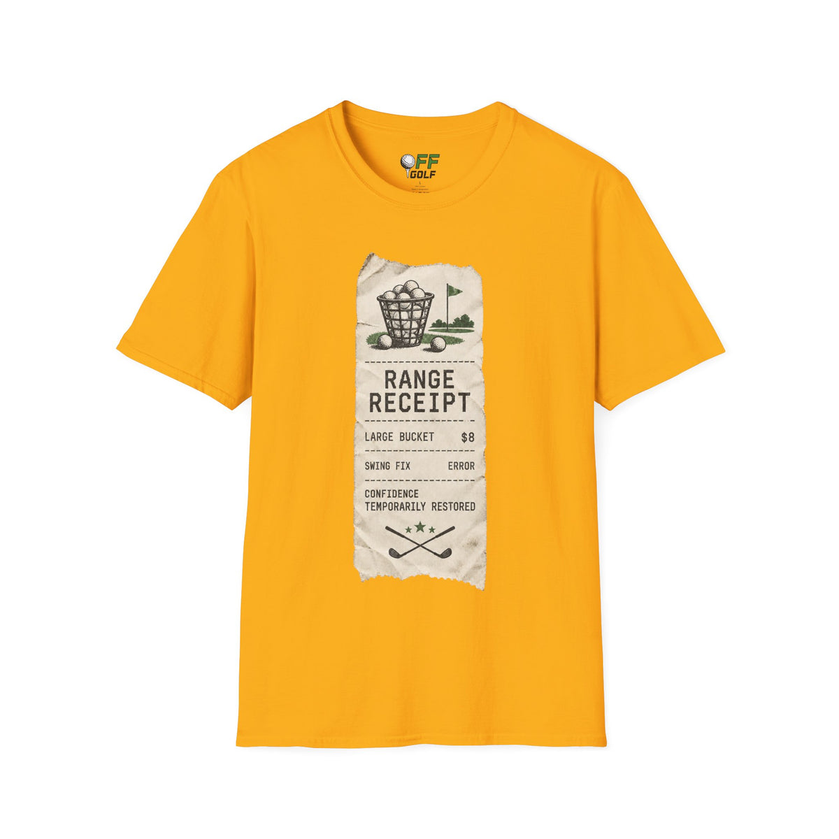 Golf Range Receipt T‑Shirt — Vintage Driving Range Graphic Tee (16 Colors)