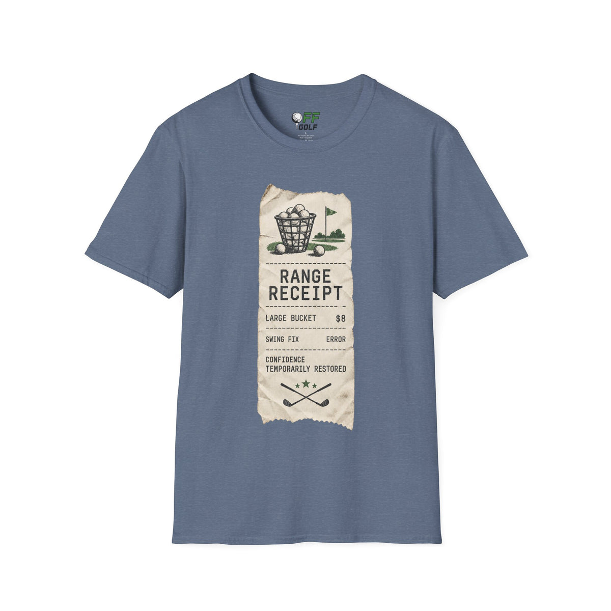 Golf Range Receipt T‑Shirt — Vintage Driving Range Graphic Tee (16 Colors)