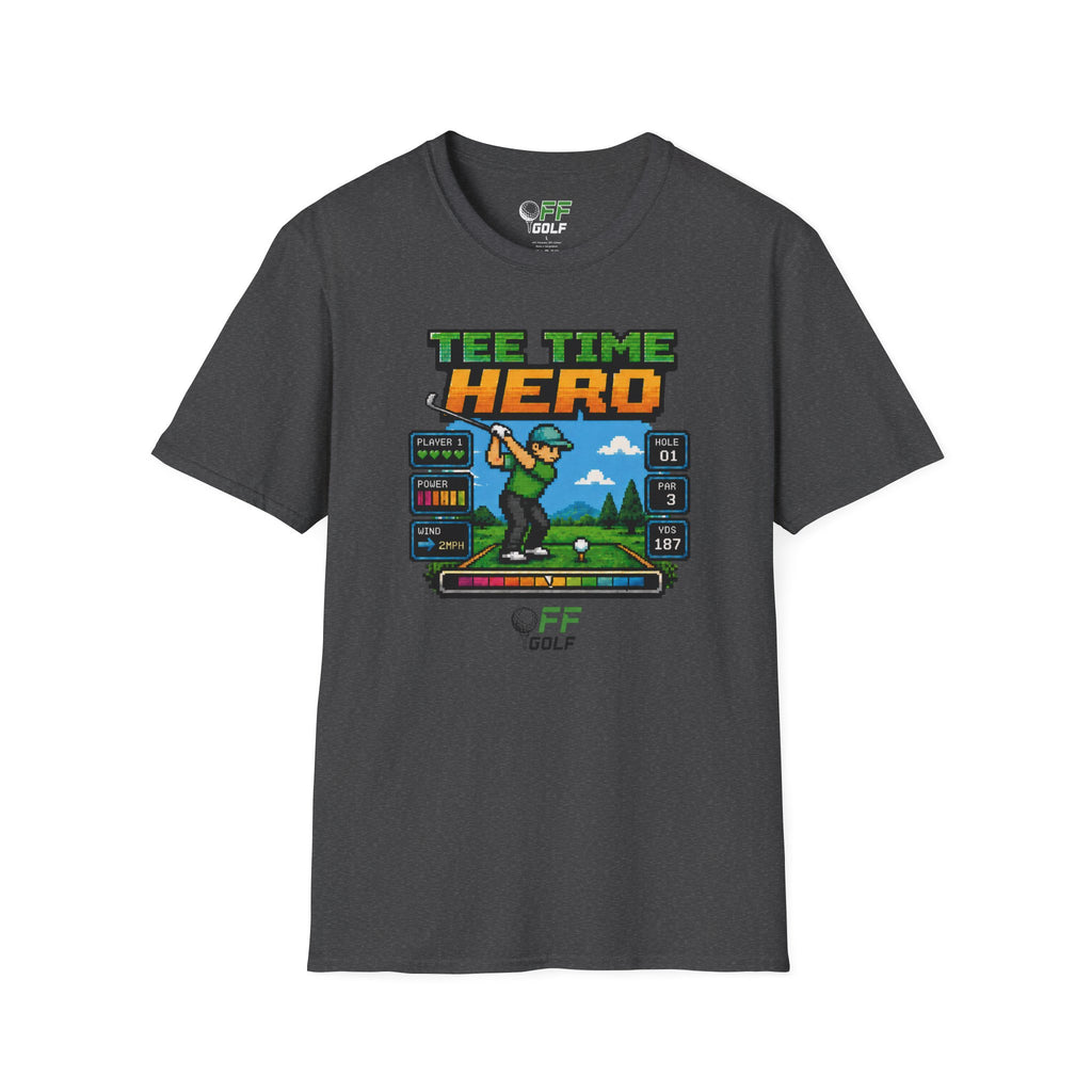 Golf T-Shirt — "Tee Time Hero" Pixel Golfing Tee (16 colors)