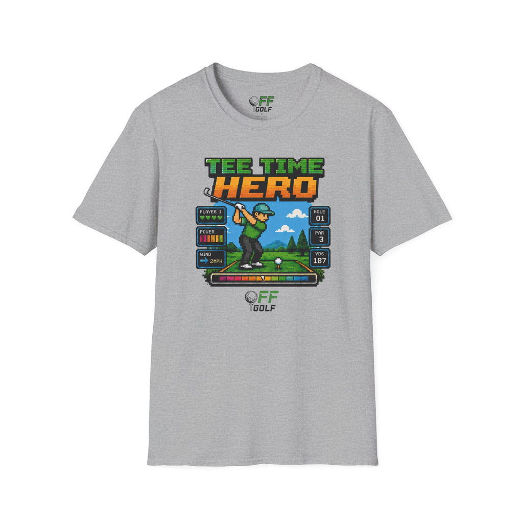 Golf T-Shirt — "Tee Time Hero" Pixel Golfing Tee (16 colors)