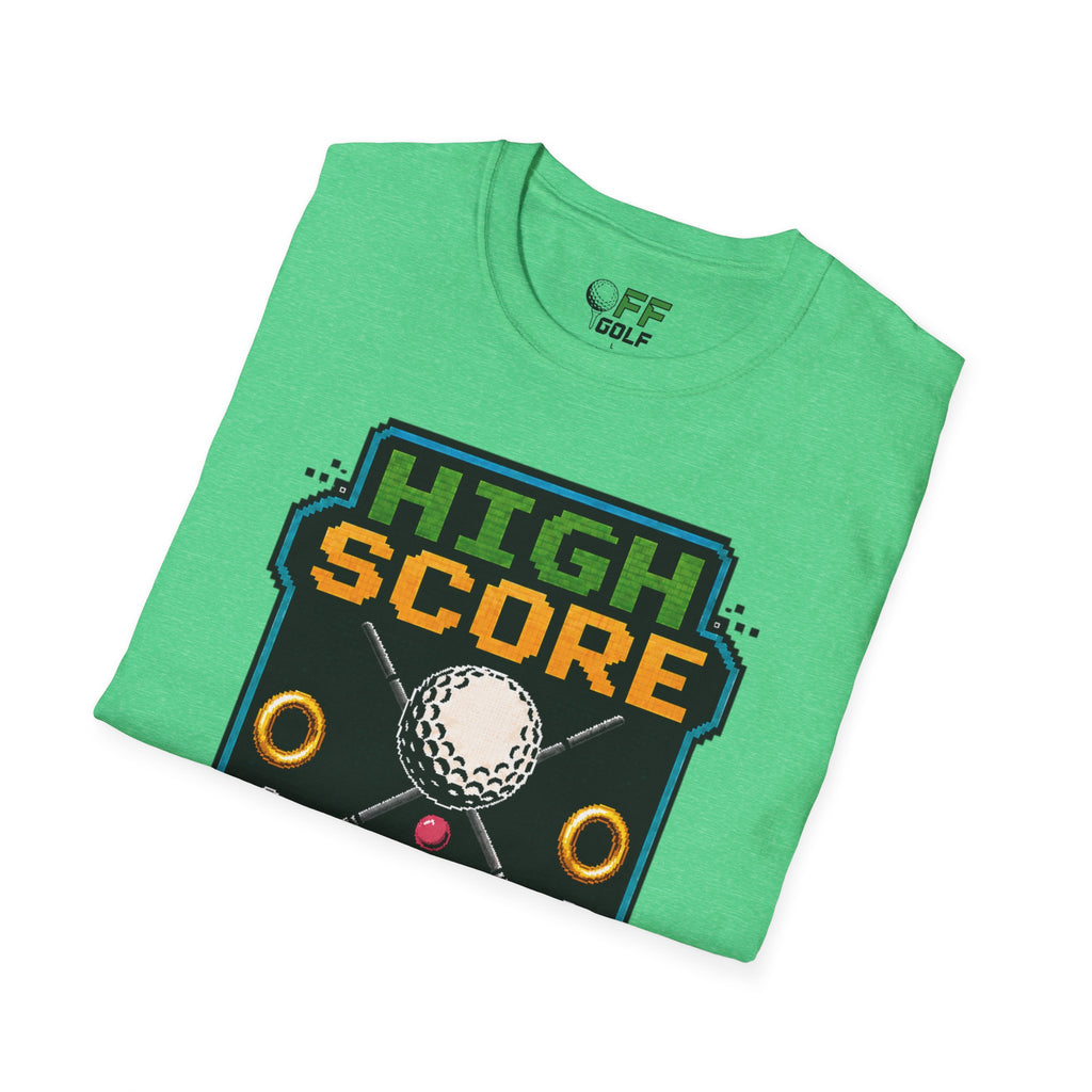 Golf T-Shirt — "High Score" Retro Arcade Pinball Golfing Tee (16 colors)