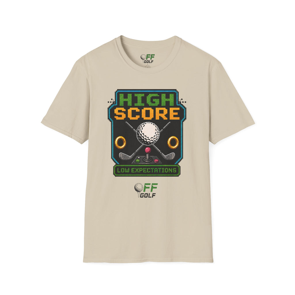 Golf T-Shirt — "High Score" Retro Arcade Pinball Golfing Tee (16 colors)