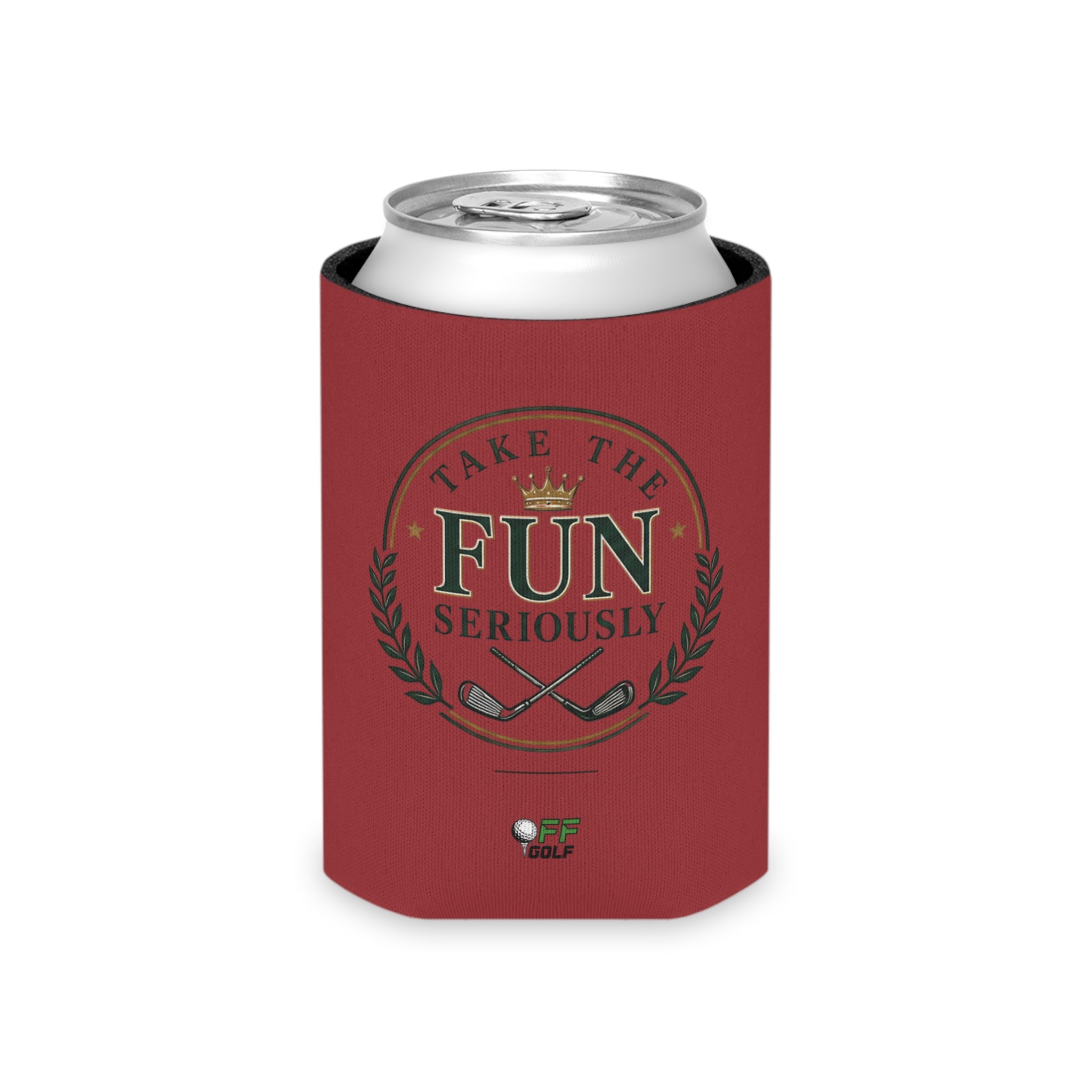 Can Cooler — 'Take the Fun Seriously' Beverage Cooler with QR Code Design - Red