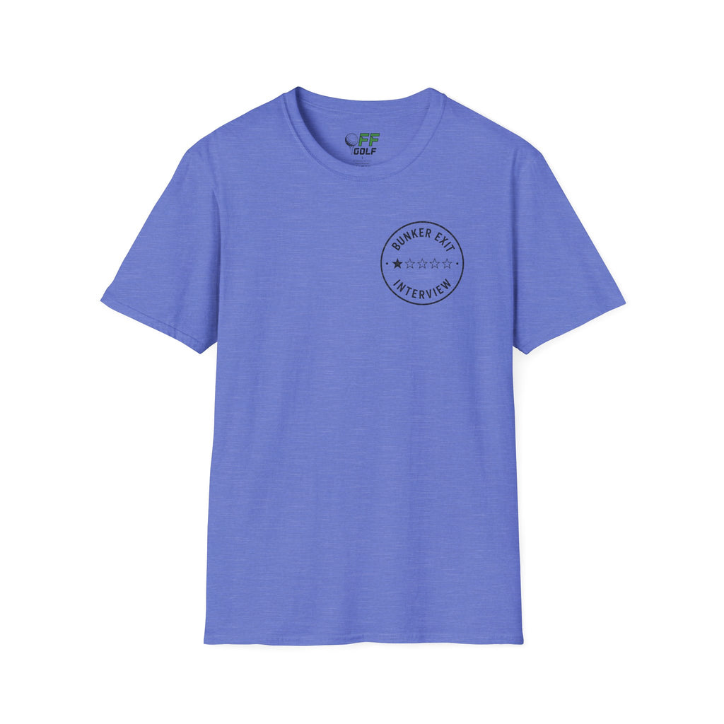 Bunker Exit Interview T-Shirt — Minimal Badge Graphic Tee (16 Colors)