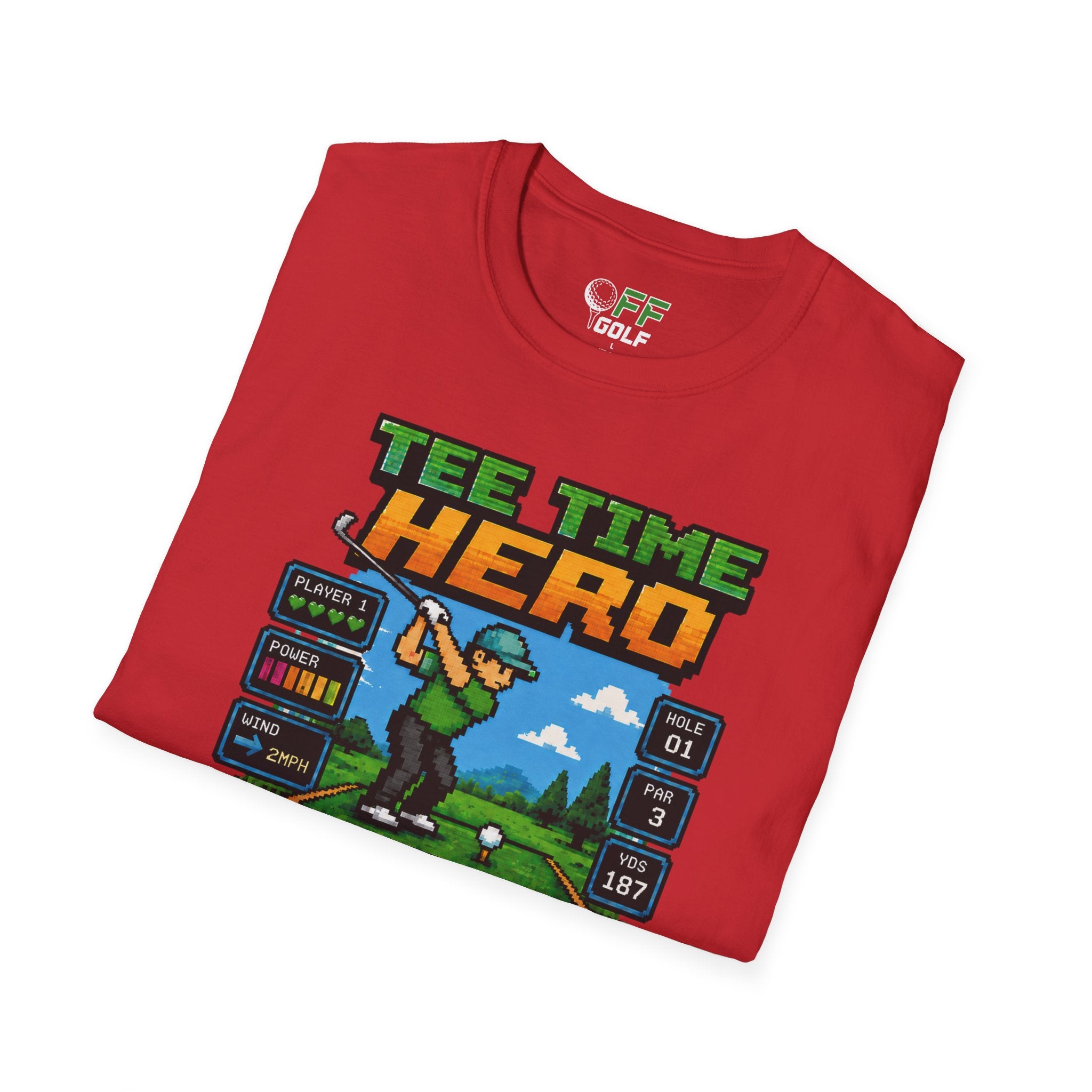 Golf T-Shirt — "Tee Time Hero" Pixel Golfing Tee (16 colors)