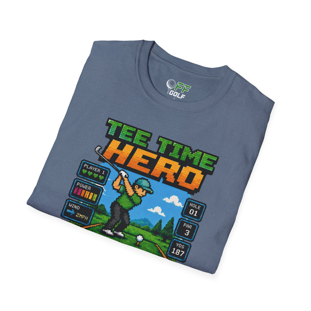 Golf T-Shirt — "Tee Time Hero" Pixel Golfing Tee (16 colors)