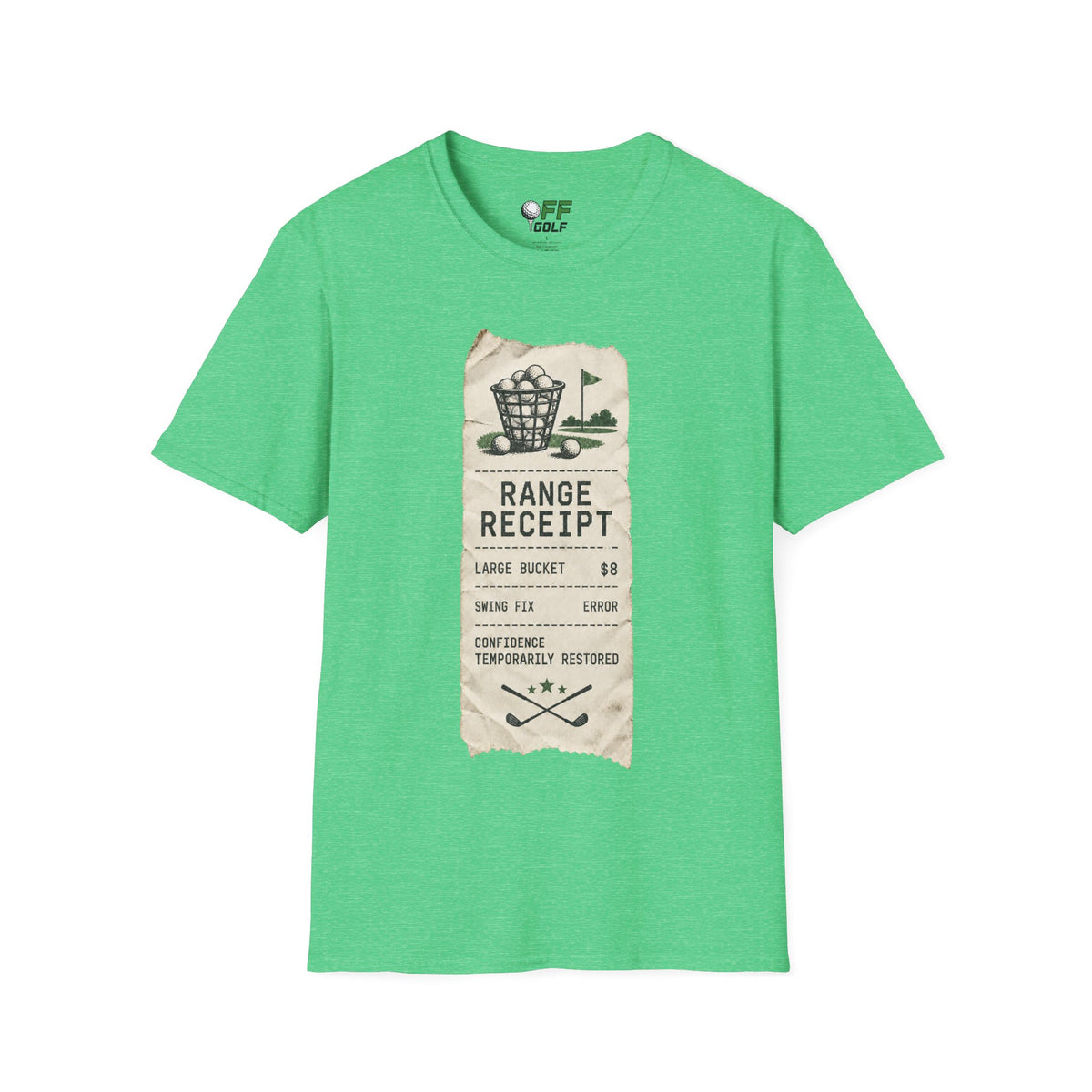 Golf Range Receipt T‑Shirt — Vintage Driving Range Graphic Tee (16 Colors)
