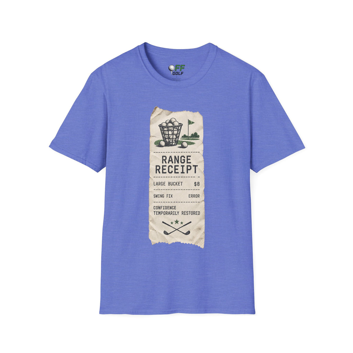 Golf Range Receipt T‑Shirt — Vintage Driving Range Graphic Tee (16 Colors)