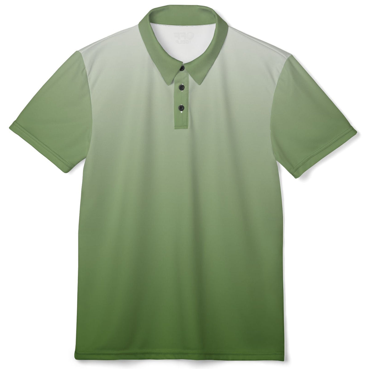 A short-sleeve polo shirt with a green-to-white vertical gradient, featuring a solid green collar and sleeve cuffs, set against a plain white background.