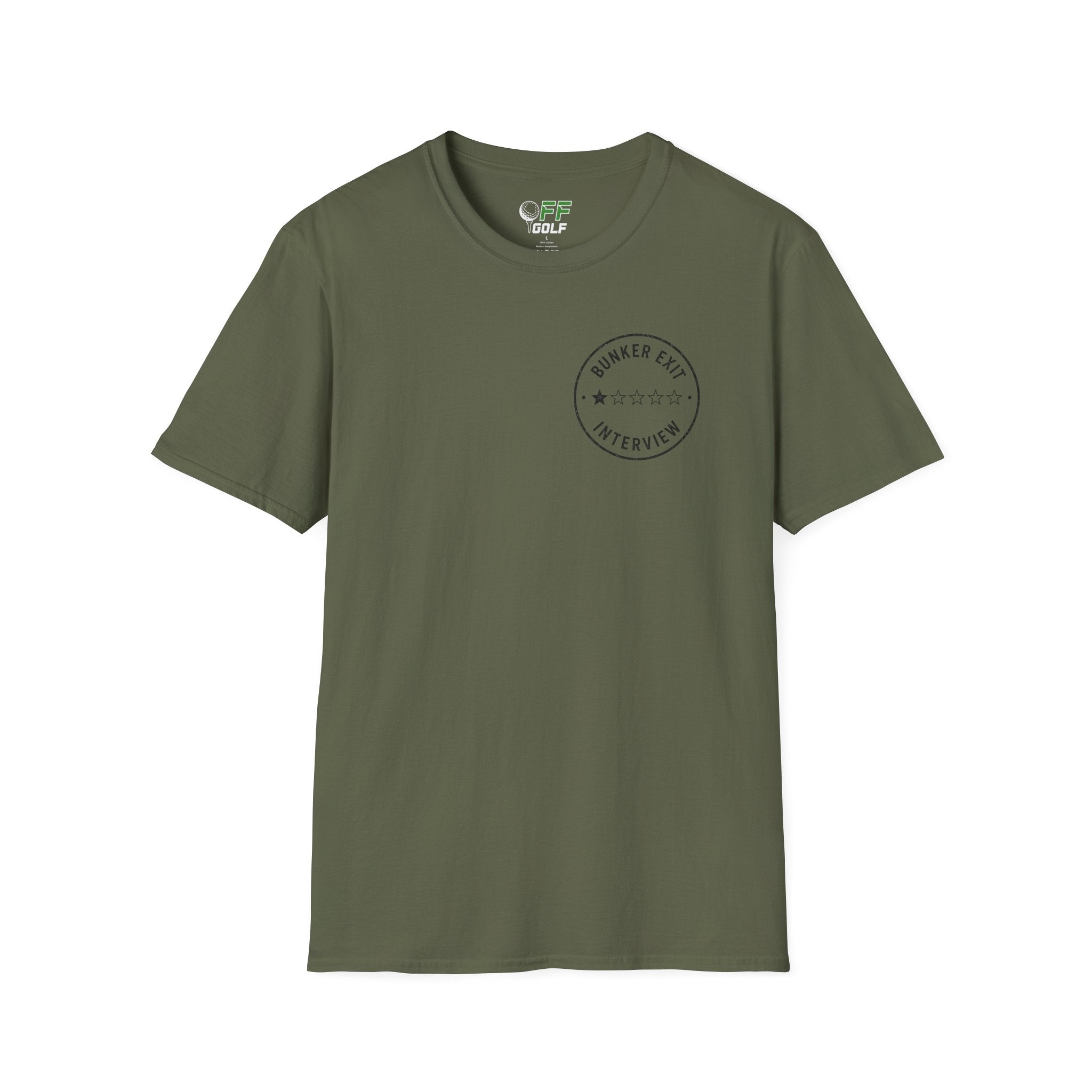 Bunker Exit Interview T-Shirt — Minimal Badge Graphic Tee (16 Colors)