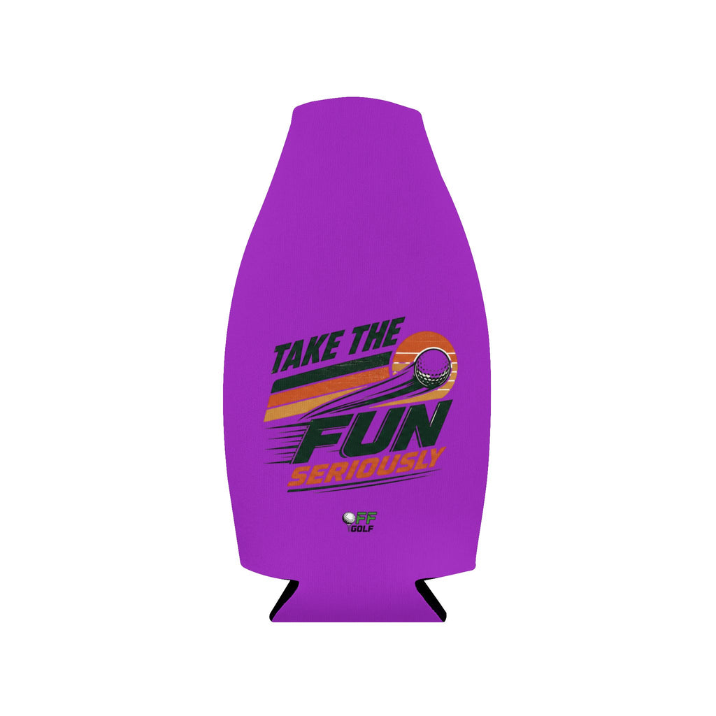 Zip-Up Bottle Cooler Sleeve — "Take the Fun Seriously" Golf Beverage Cooler - Purple