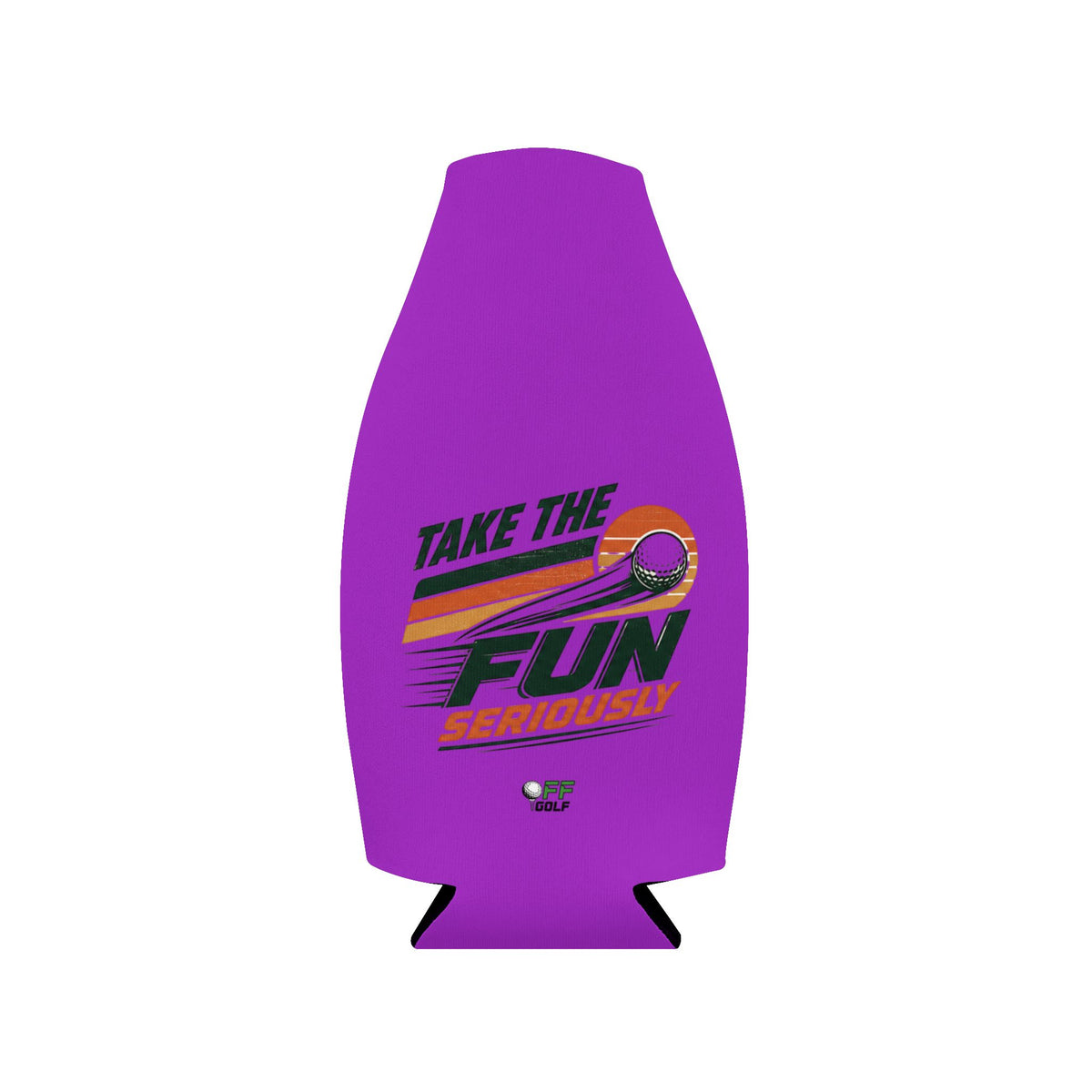 Zip-Up Bottle Cooler Sleeve — "Take the Fun Seriously" Golf Beverage Cooler - Purple