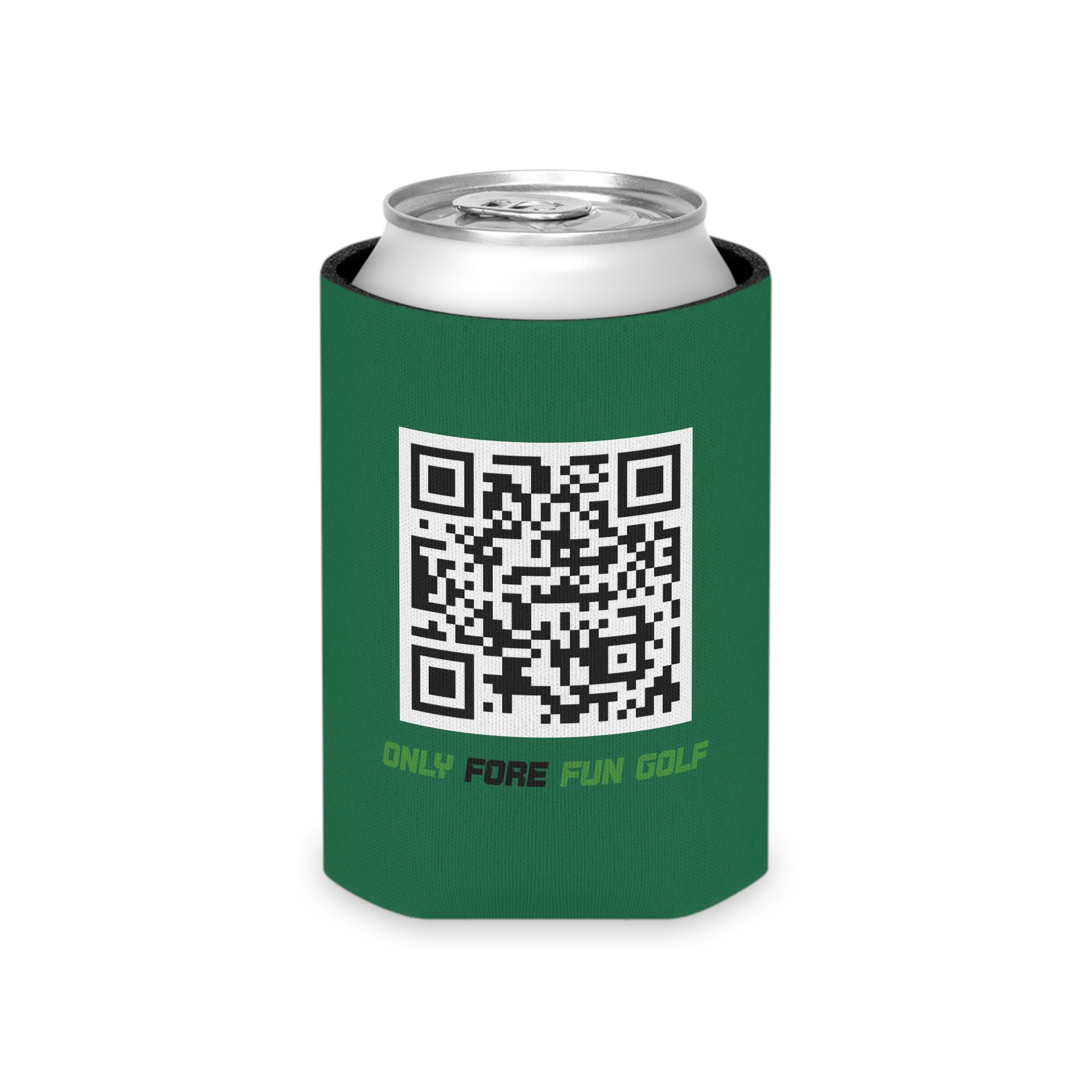 Can Cooler — "Only Fore Fun Golf" QR Code Beverage Cooler - Green