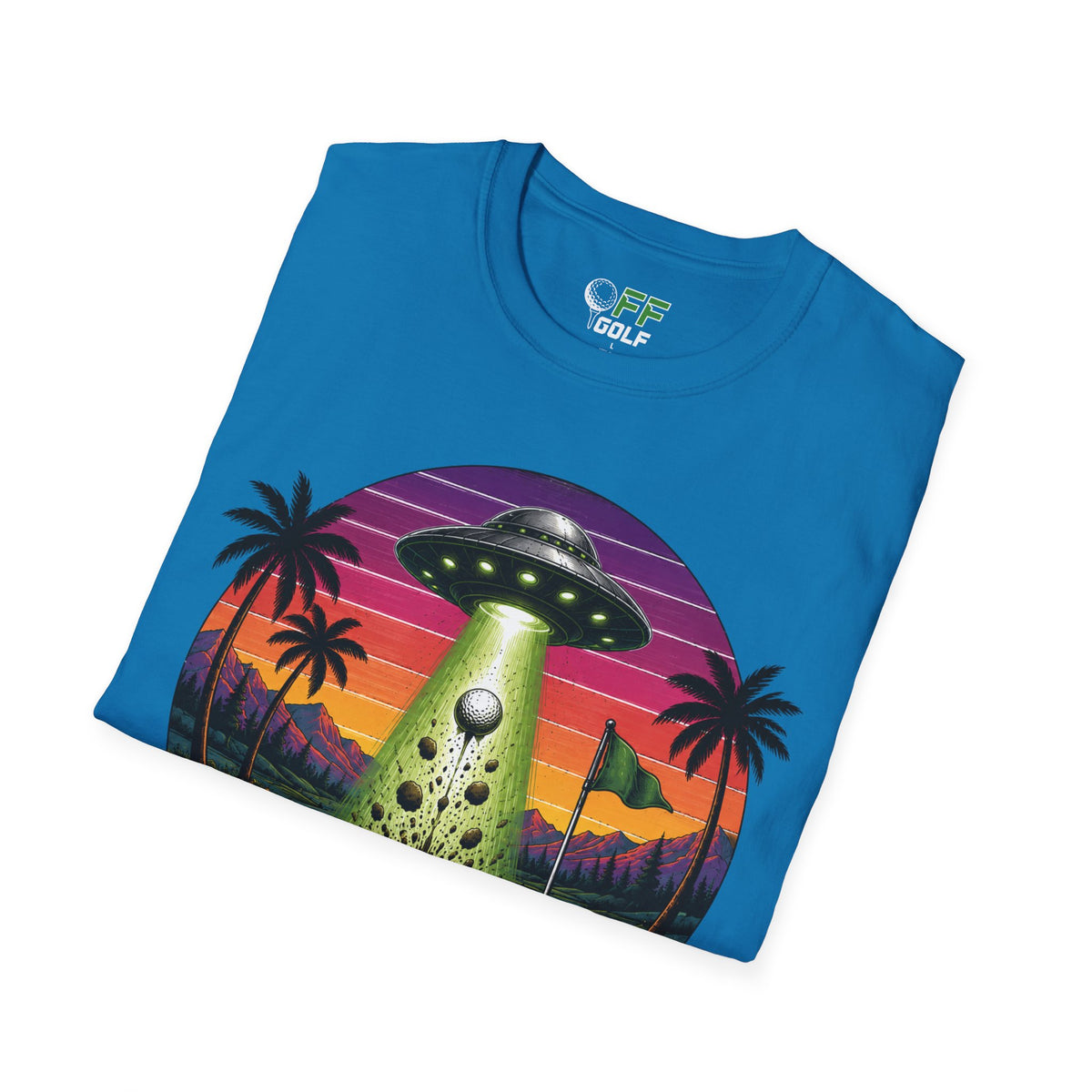 Alien Golf Retro Sunset T-Shirt — "Good Vibes & Bogeys" (16 colors)