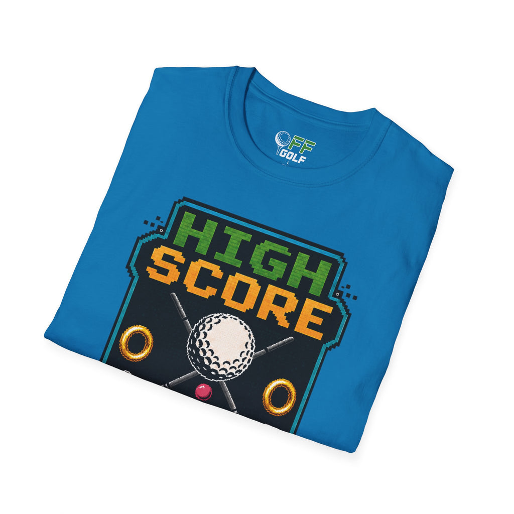 Golf T-Shirt — "High Score" Retro Arcade Pinball Golfing Tee (16 colors)