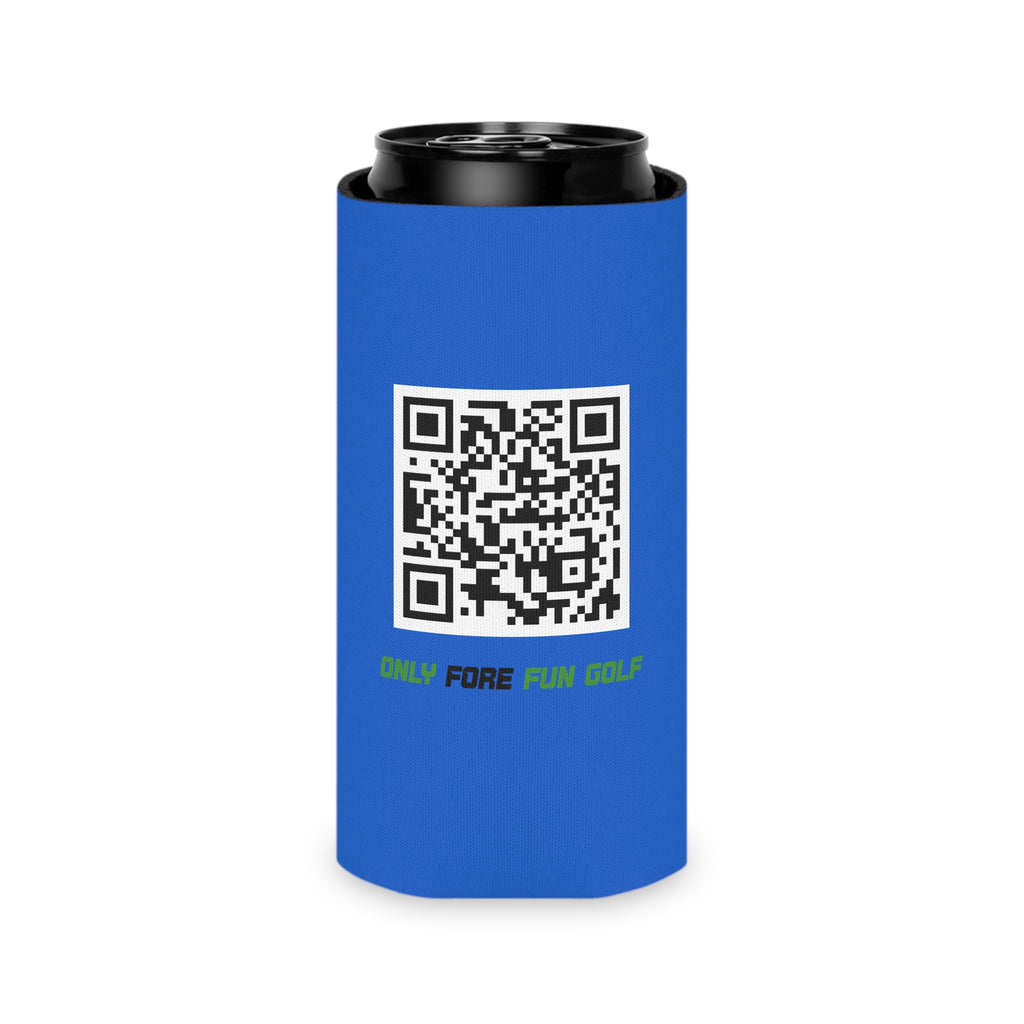 Off Golf Can Cooler — "Only Fore Fun Golf" QR Code Beverage Cooler - Blue