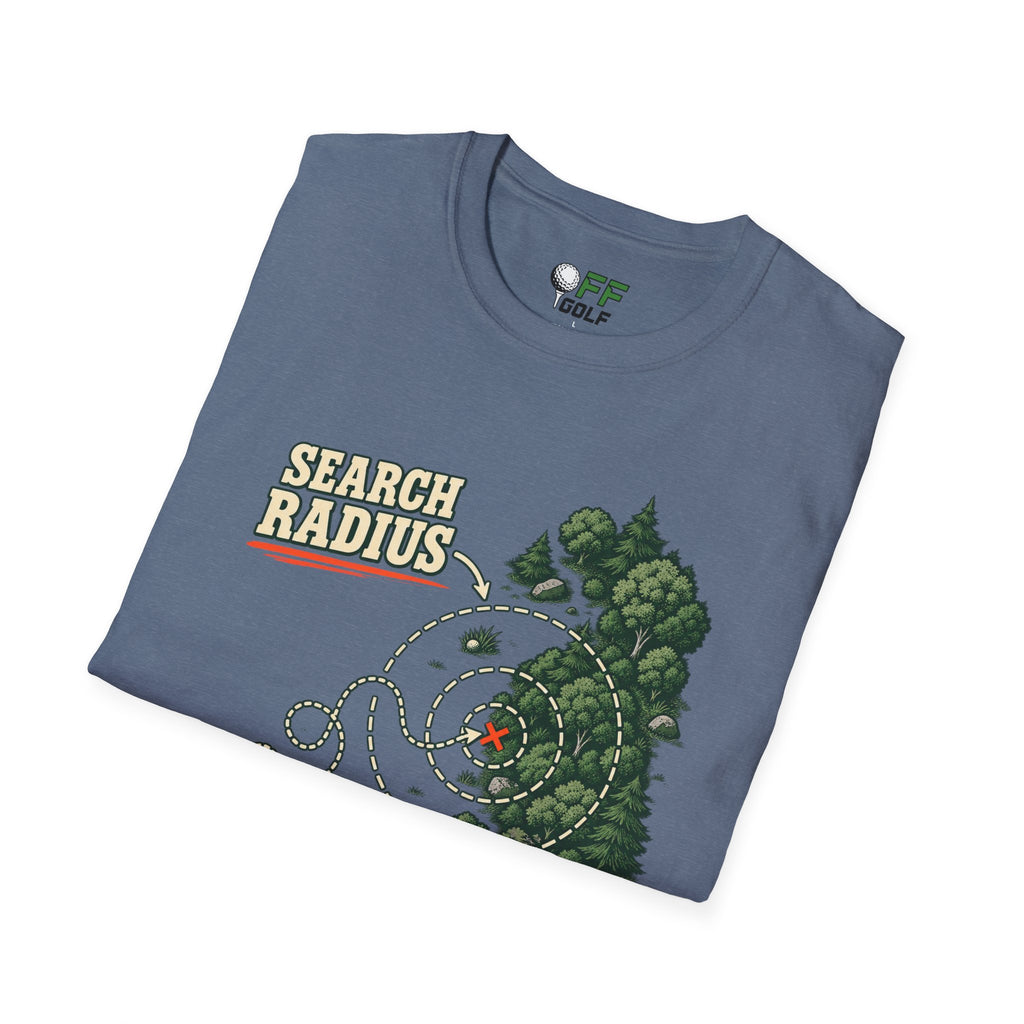 Golf Search Radius T-Shirt — Funny Golf Course Map Design (16 Colors)