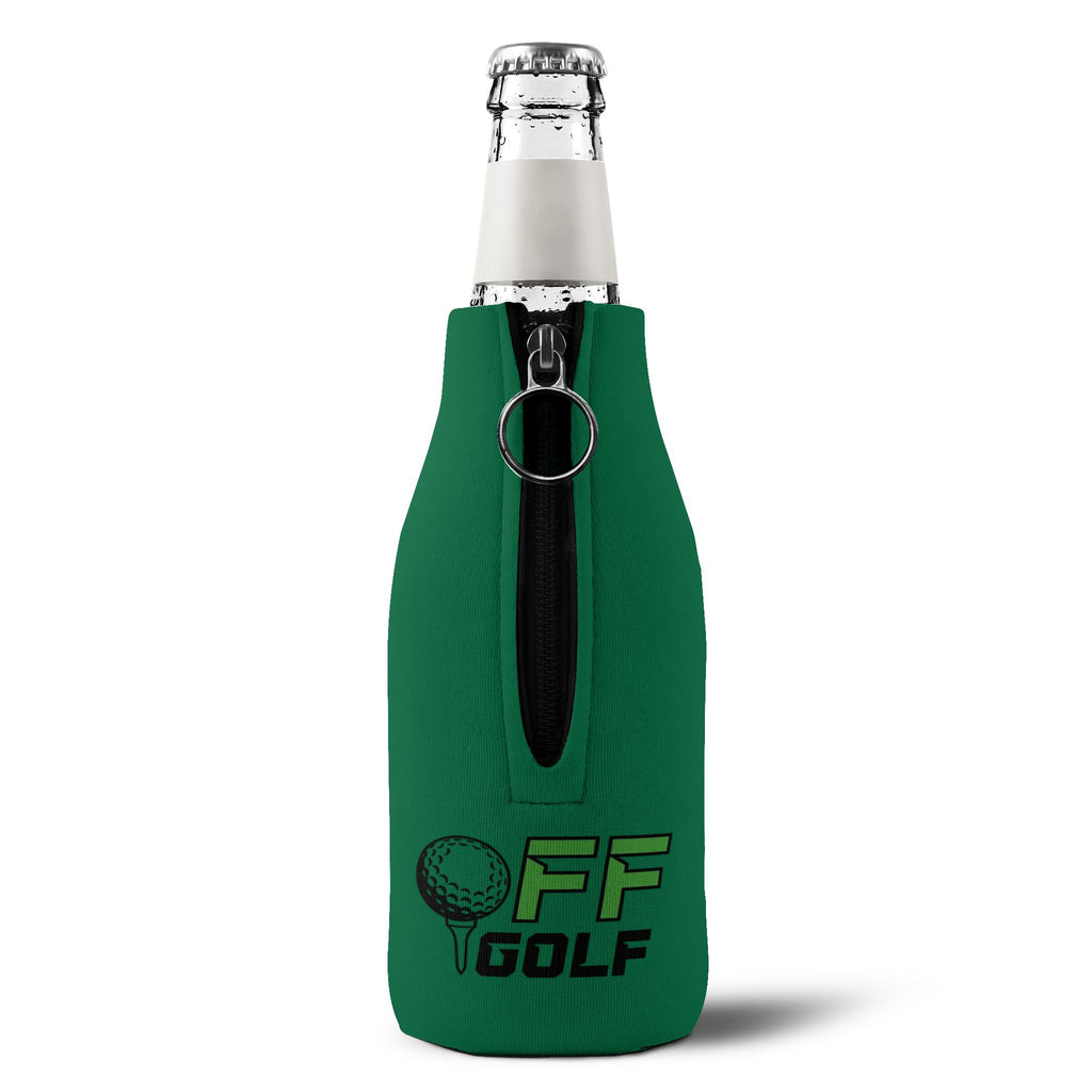 Zip-Up Bottle Cooler Sleeve — "Take the Fun Seriously" Golf Beverage Cooler - Green