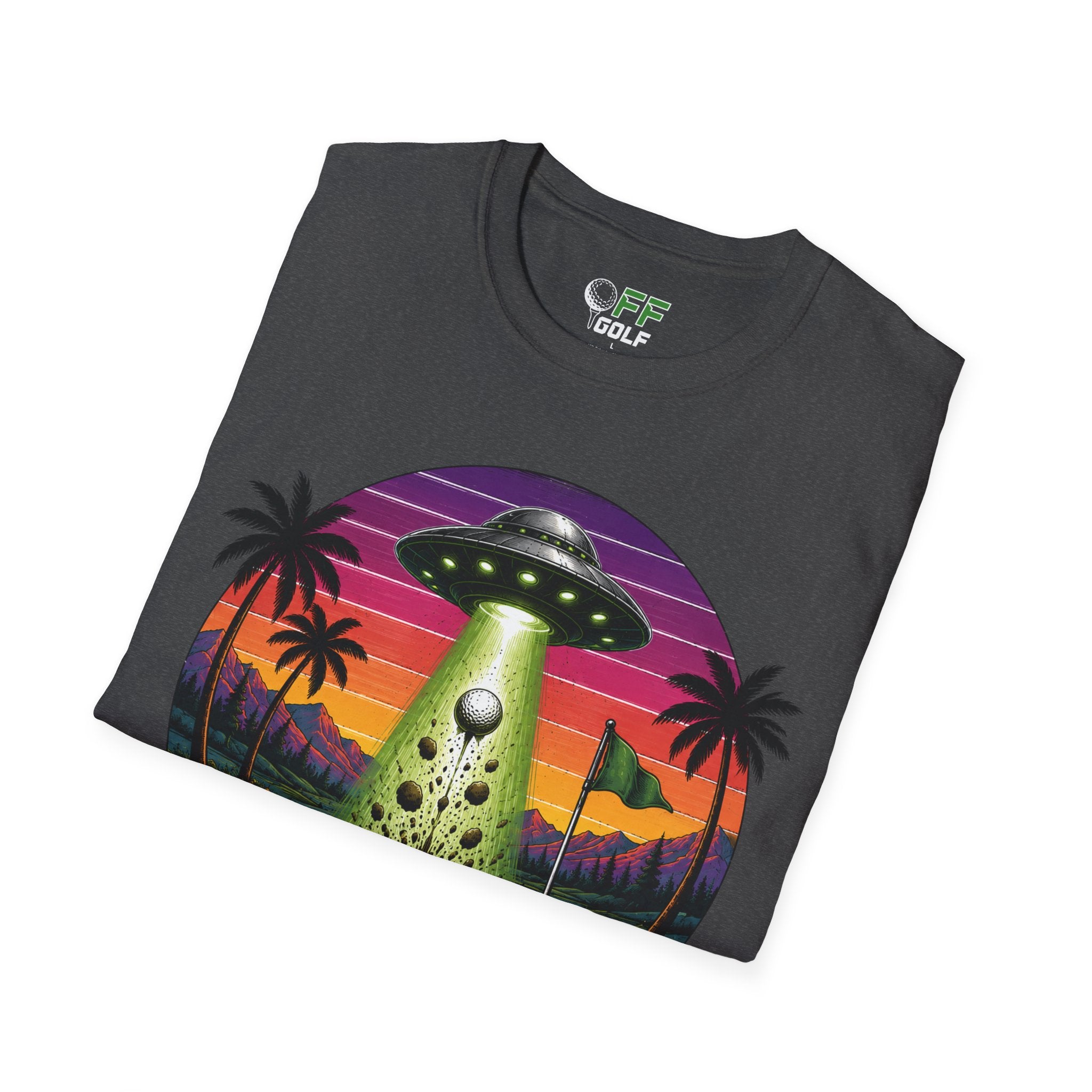 Alien Golf Retro Sunset T-Shirt — "Good Vibes & Bogeys" (16 colors)