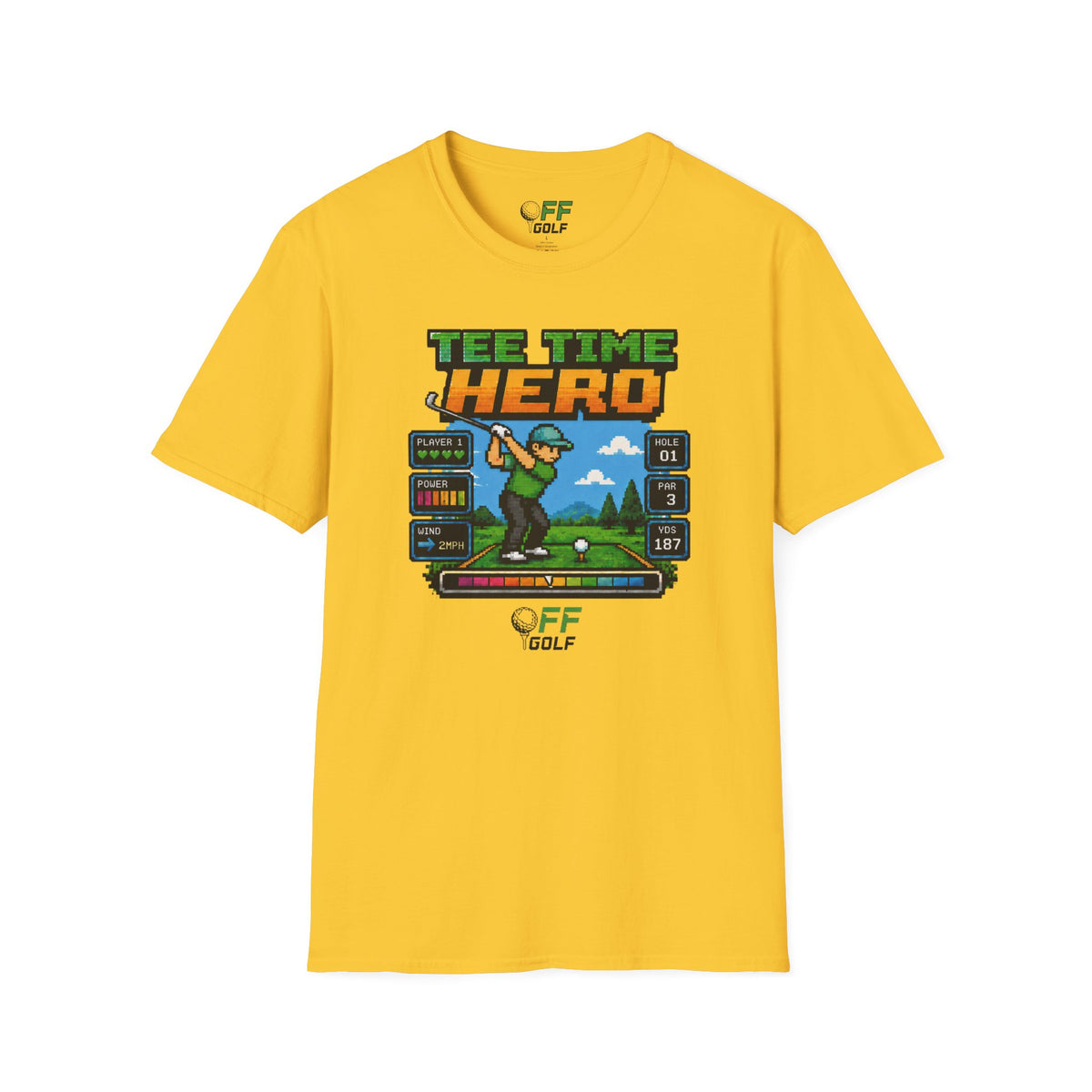 Golf T-Shirt — "Tee Time Hero" Pixel Golfing Tee (16 colors)