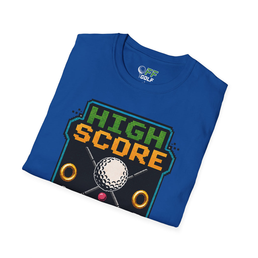 Golf T-Shirt — "High Score" Retro Arcade Pinball Golfing Tee (16 colors)