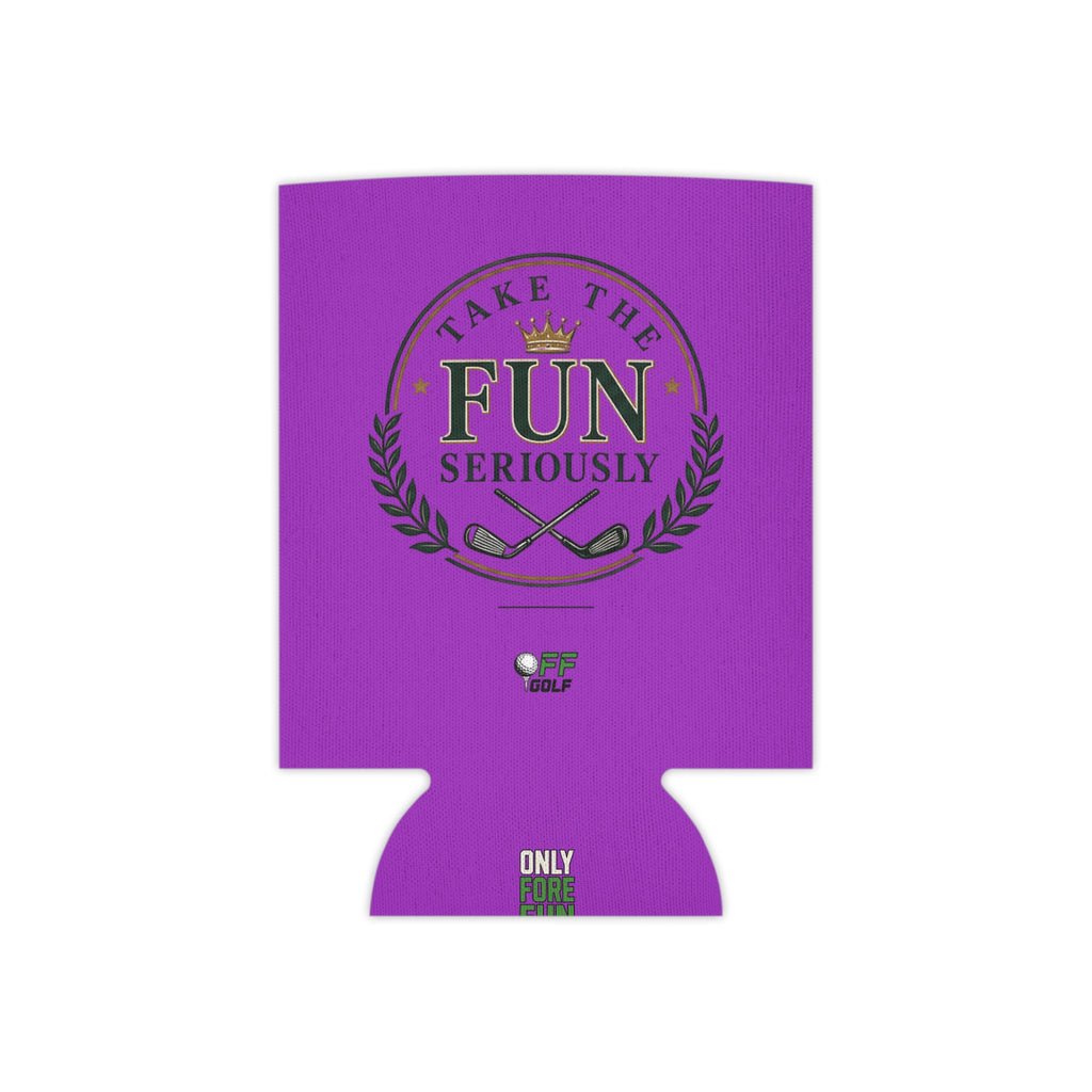 Regular and Slim Can Cooler — 'Take the Fun Seriously' Beverage Cooler with QR Code Design - Purple