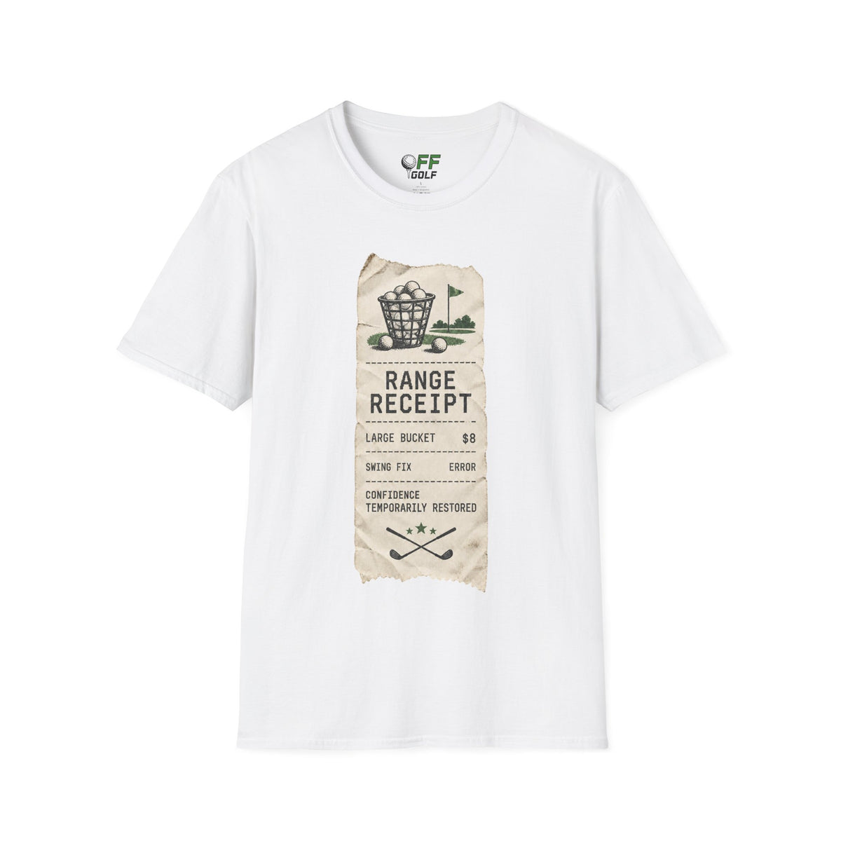 Golf Range Receipt T‑Shirt — Vintage Driving Range Graphic Tee (16 Colors)
