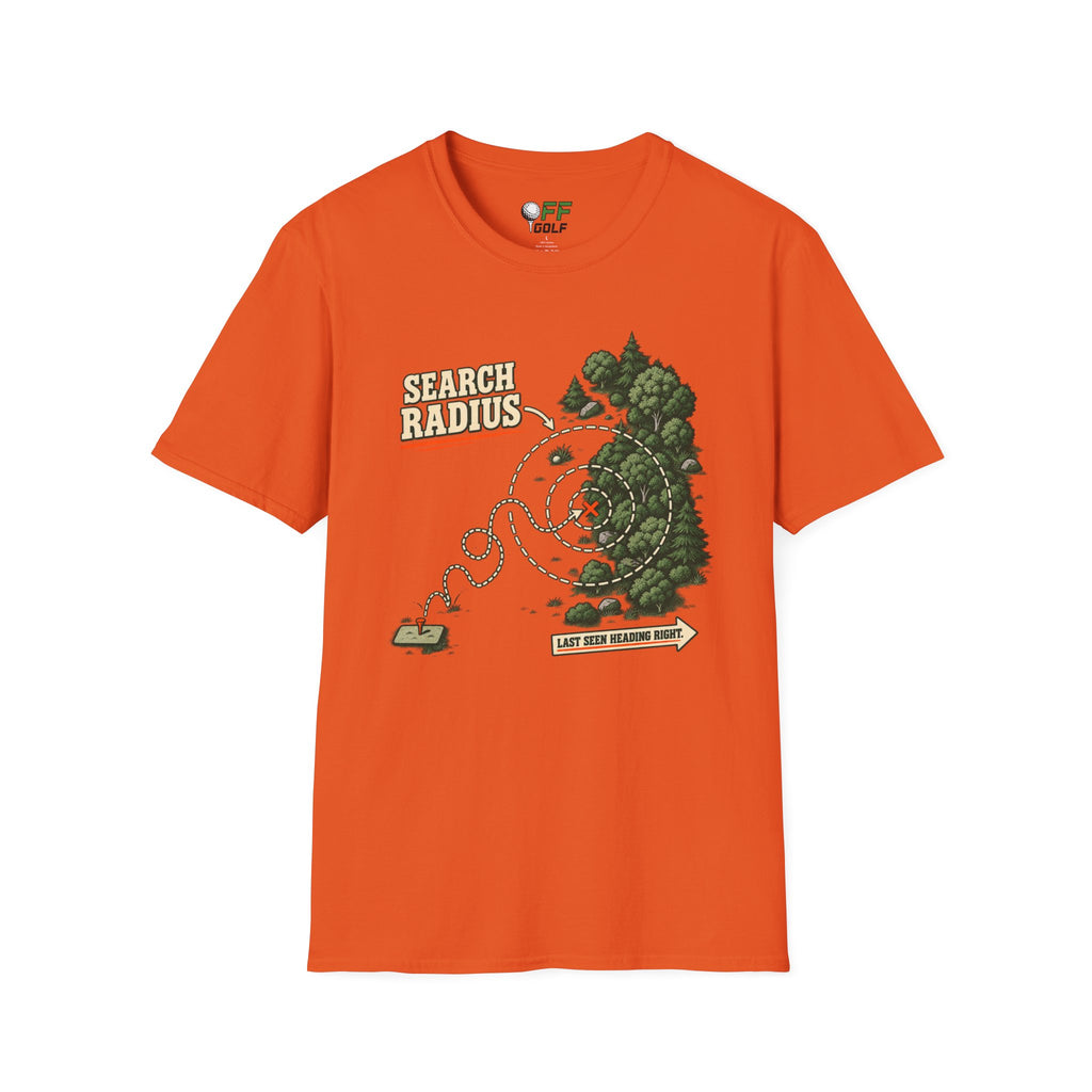 Golf Search Radius T-Shirt — Funny Golf Course Map Design (16 Colors)