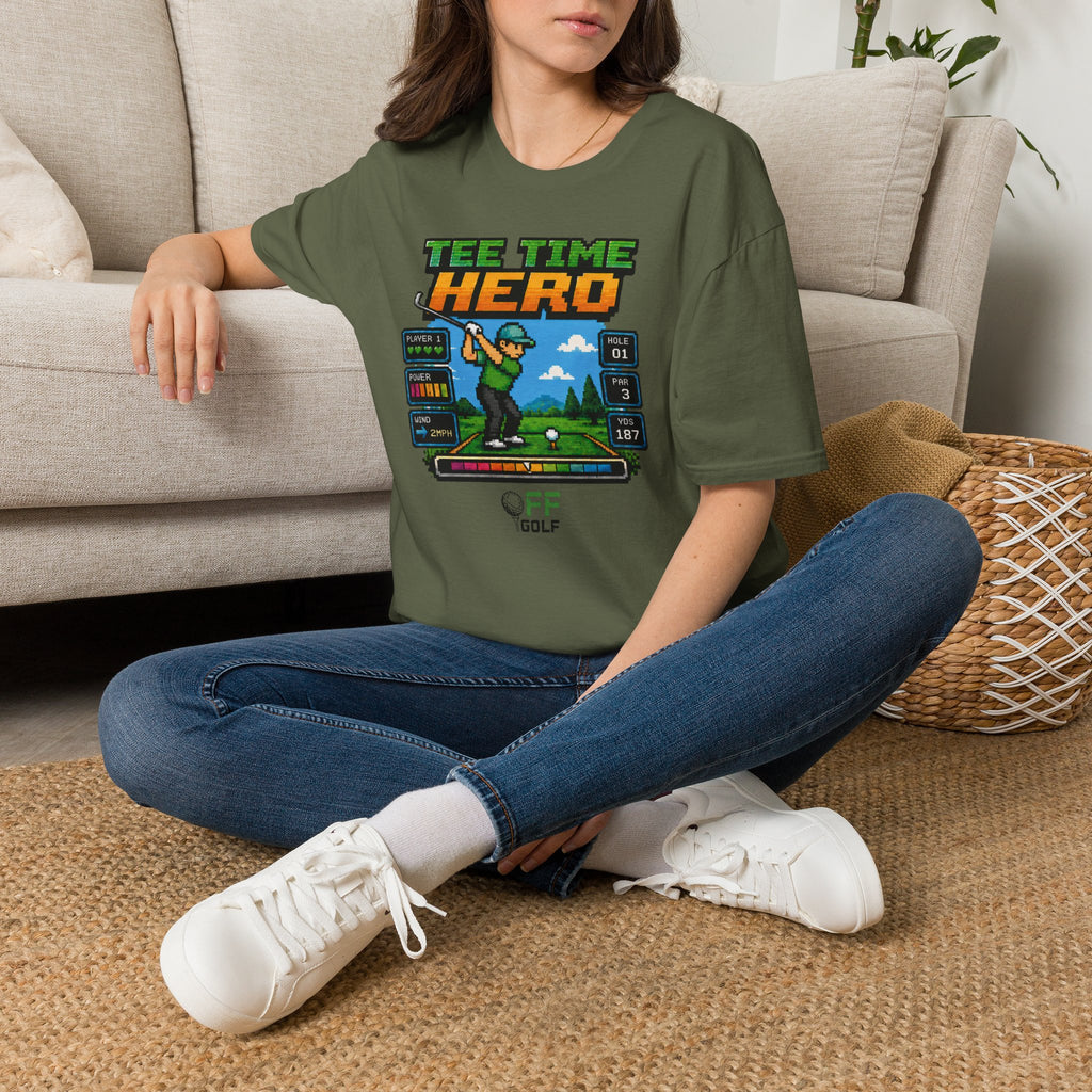 Golf T-Shirt — "Tee Time Hero" Pixel Golfing Tee (16 colors)