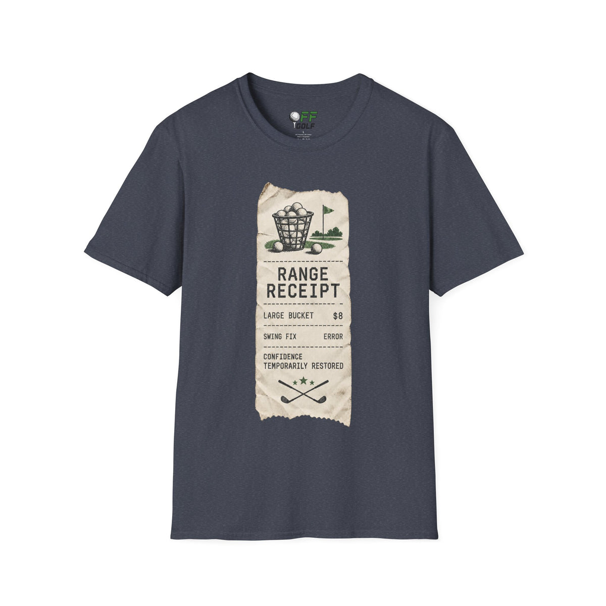 Golf Range Receipt T‑Shirt — Vintage Driving Range Graphic Tee (16 Colors)