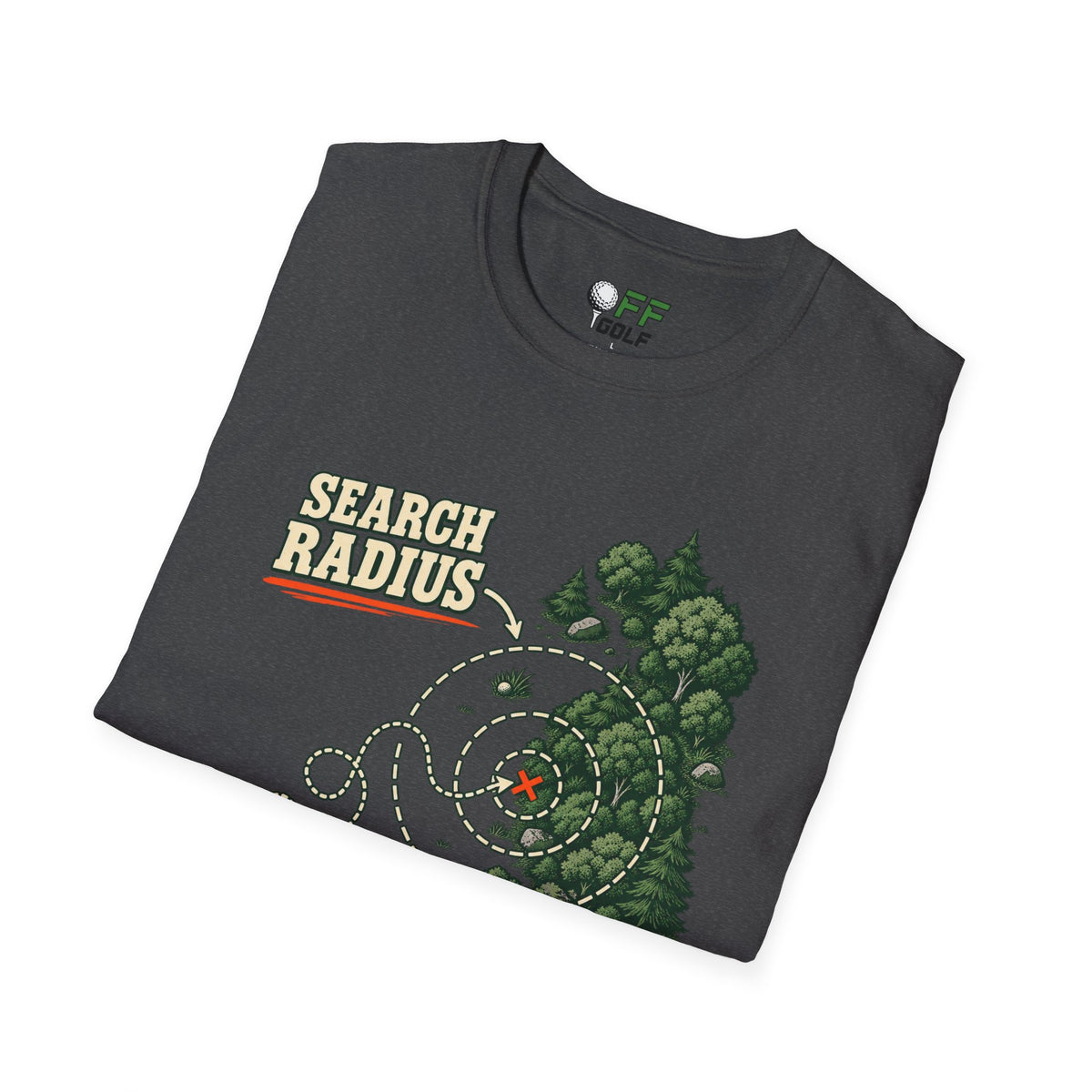 Golf Search Radius T-Shirt — Funny Golf Course Map Design (16 Colors)