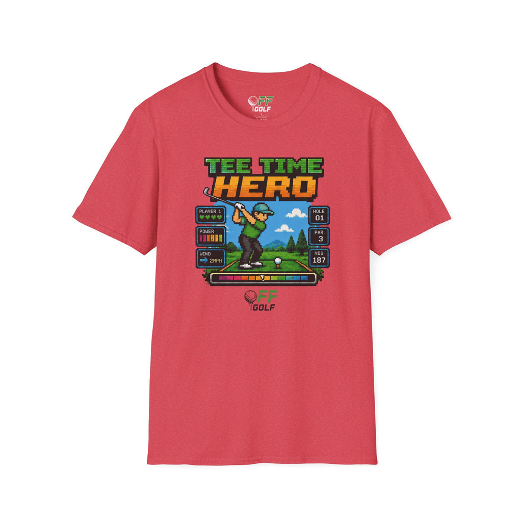 Golf T-Shirt — "Tee Time Hero" Pixel Golfing Tee (16 colors)