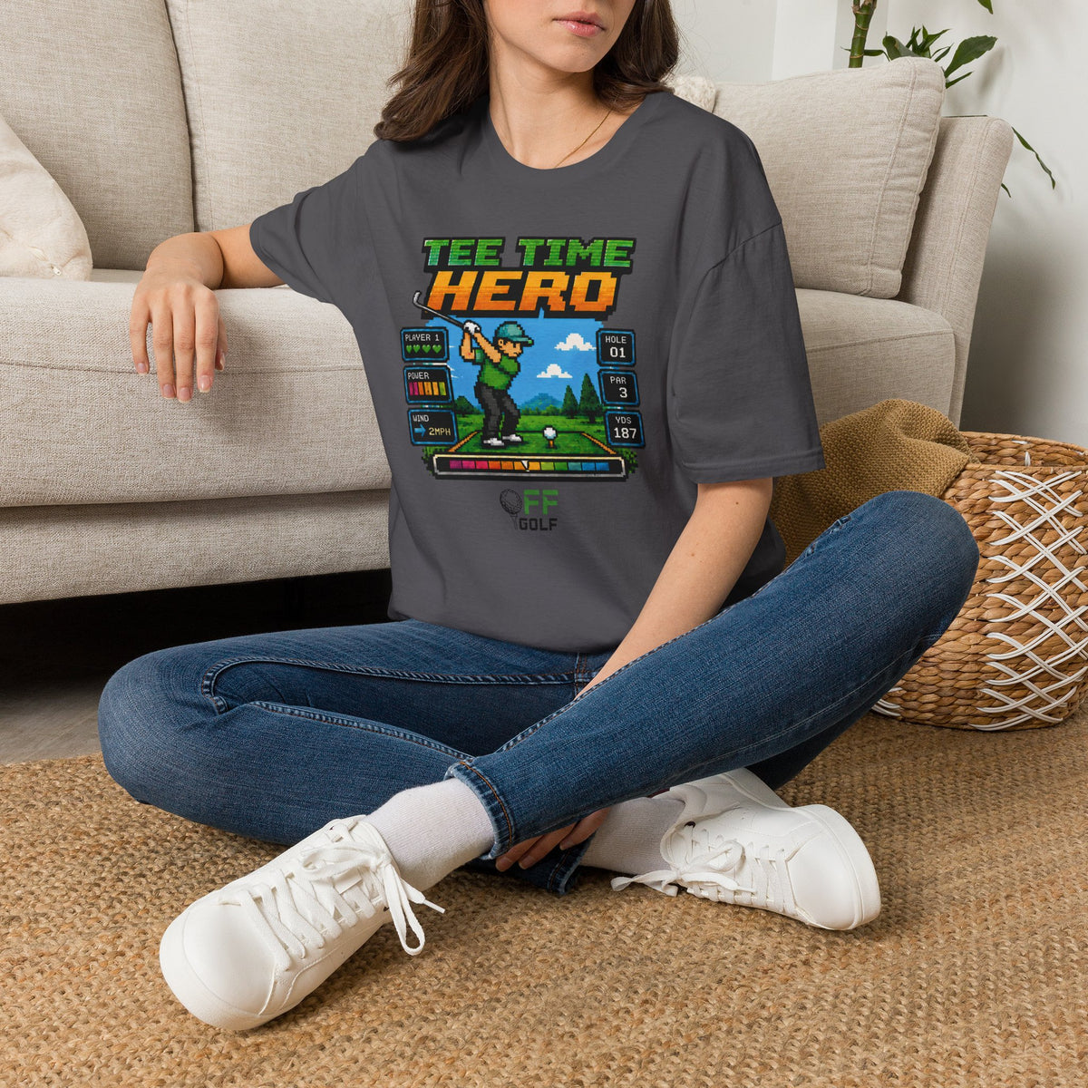 Golf T-Shirt — "Tee Time Hero" Pixel Golfing Tee (16 colors)