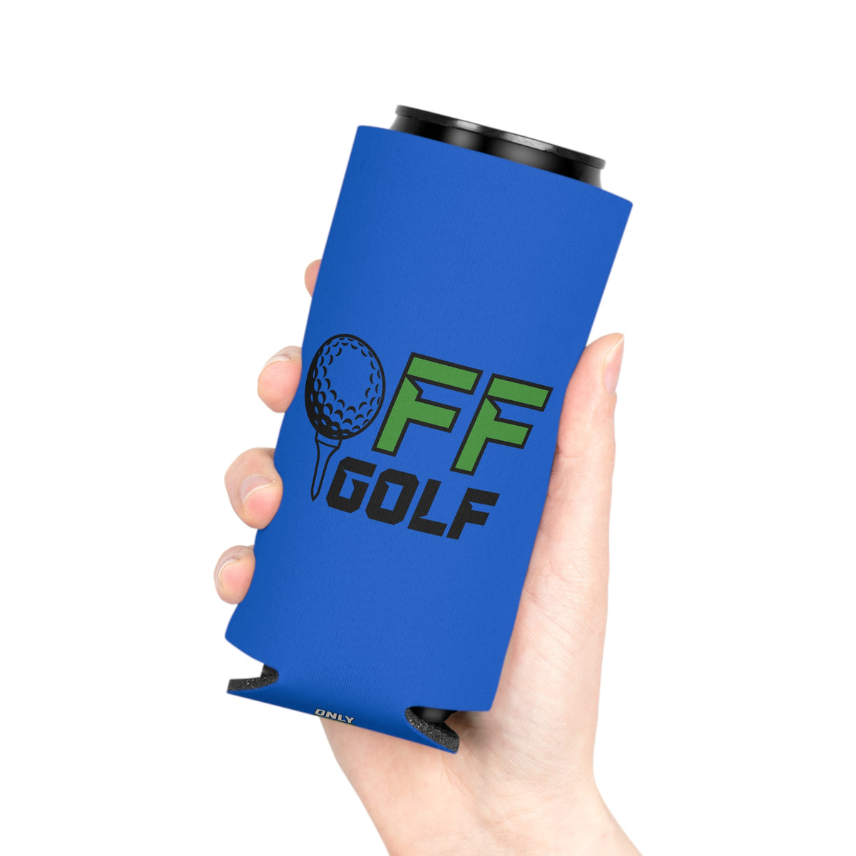 Off Golf Can Cooler — "Only Fore Fun Golf" QR Code Beverage Cooler - Blue