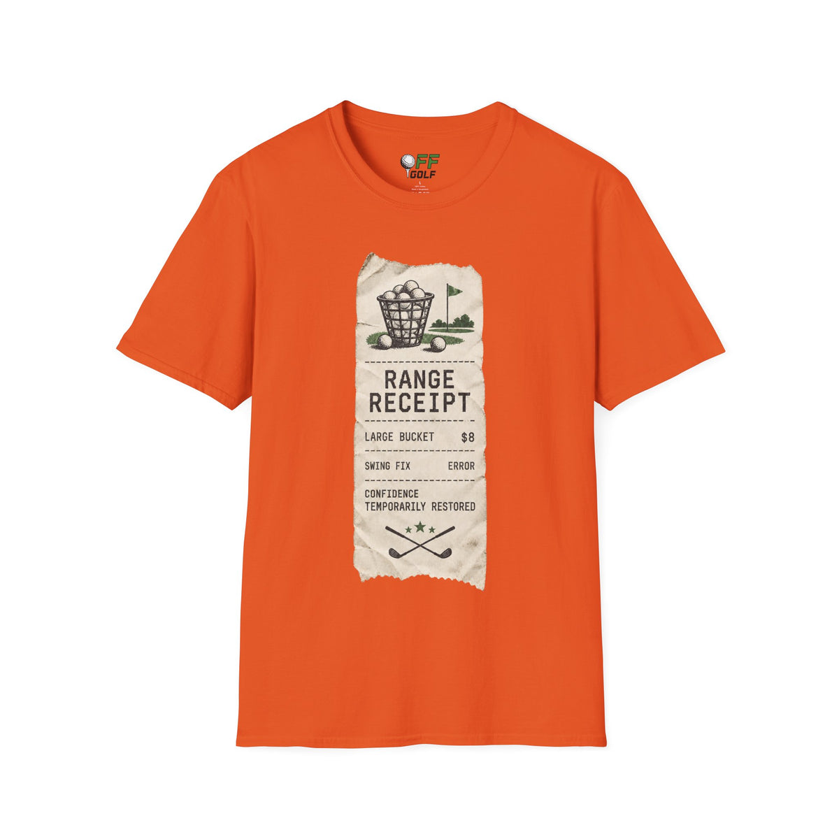 Golf Range Receipt T‑Shirt — Vintage Driving Range Graphic Tee (16 Colors)