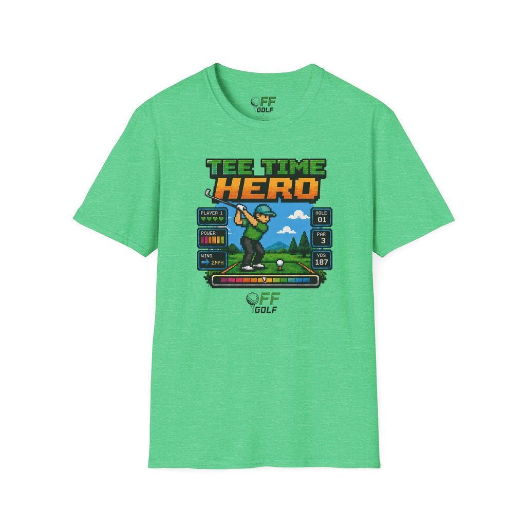 Golf T-Shirt — "Tee Time Hero" Pixel Golfing Tee (16 colors)