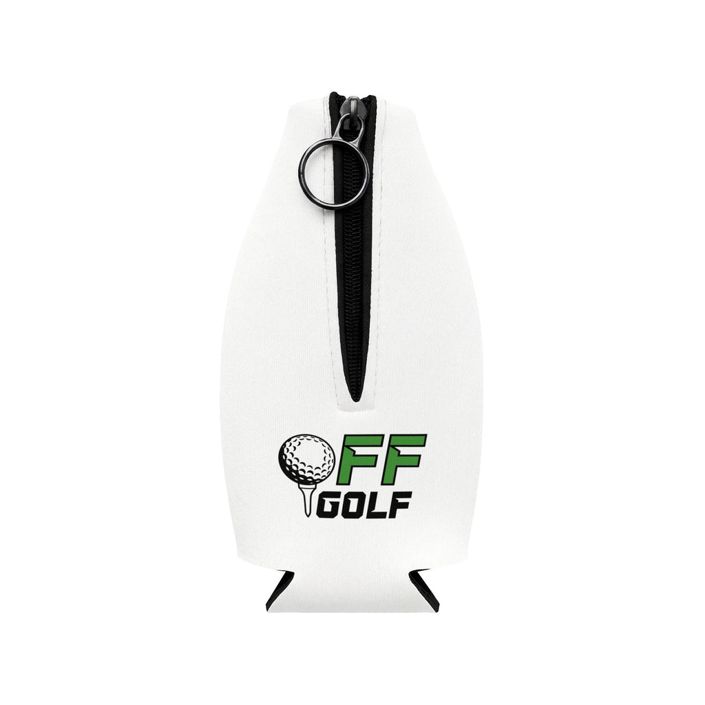 Zip-Up Bottle Cooler Sleeve — "Take the Fun Seriously" Golf Beverage Cooler - White