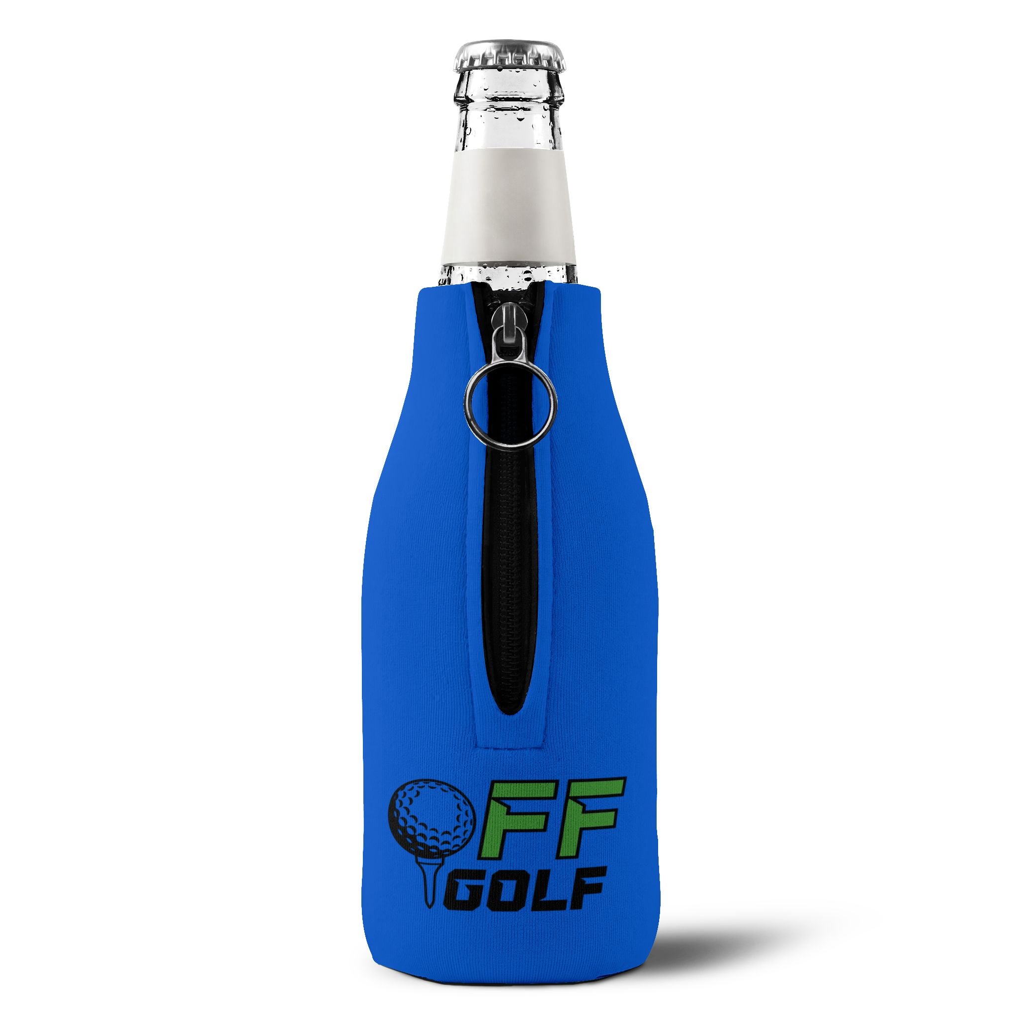 Zip-Up Bottle Cooler Sleeve — "Take the Fun Seriously" Golf Beverage Cooler - Blue