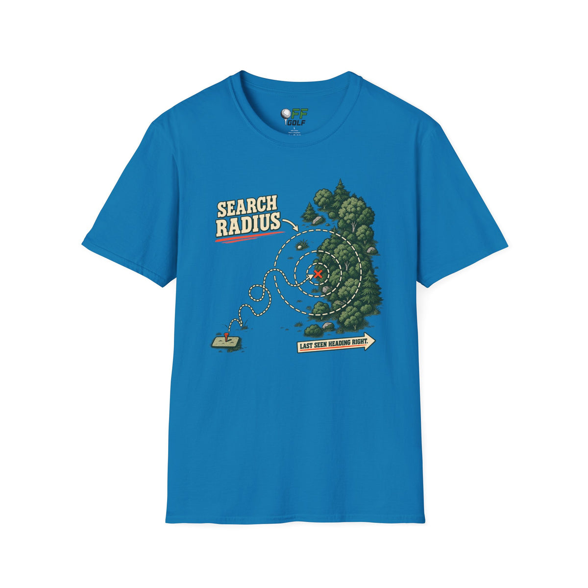 Golf Search Radius T-Shirt — Funny Golf Course Map Design (16 Colors)