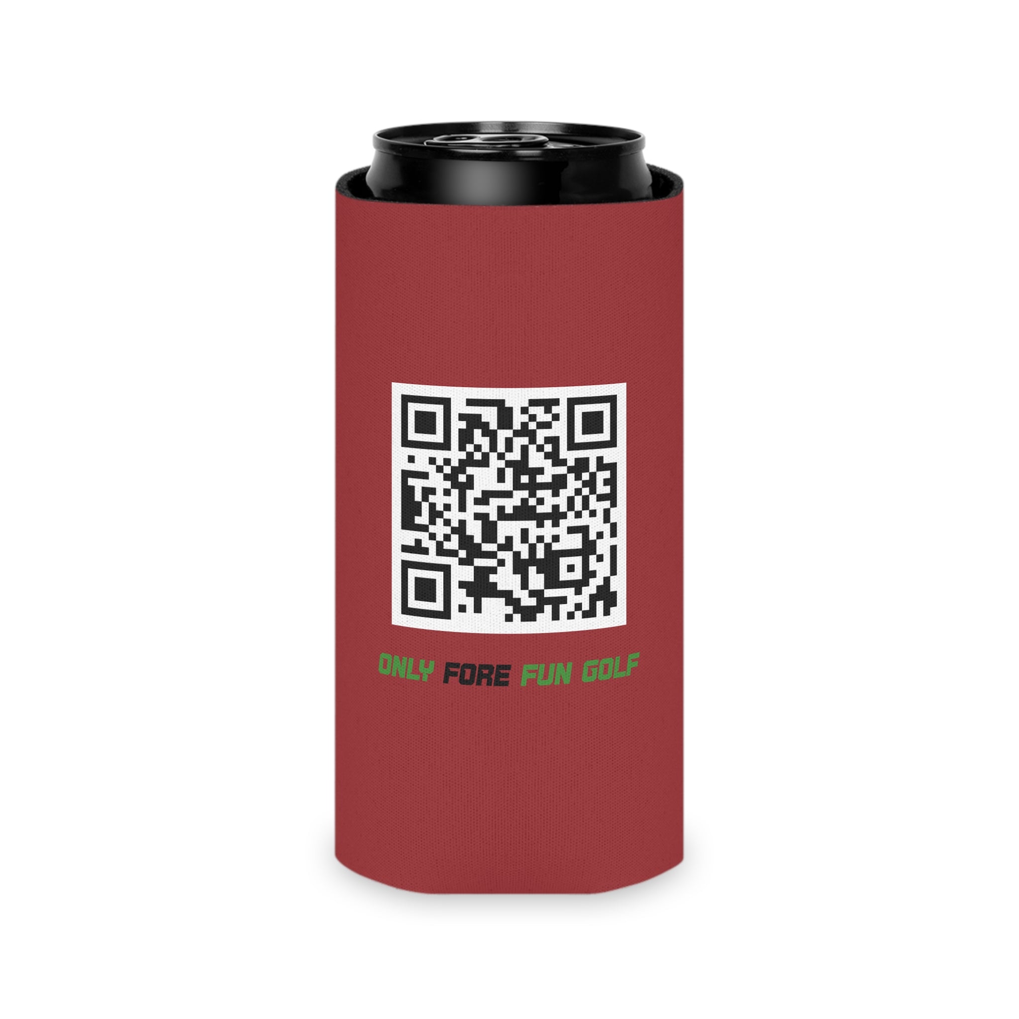 Can Cooler — "Only Fore Fun Golf" QR Code Beverage Cooler - Red