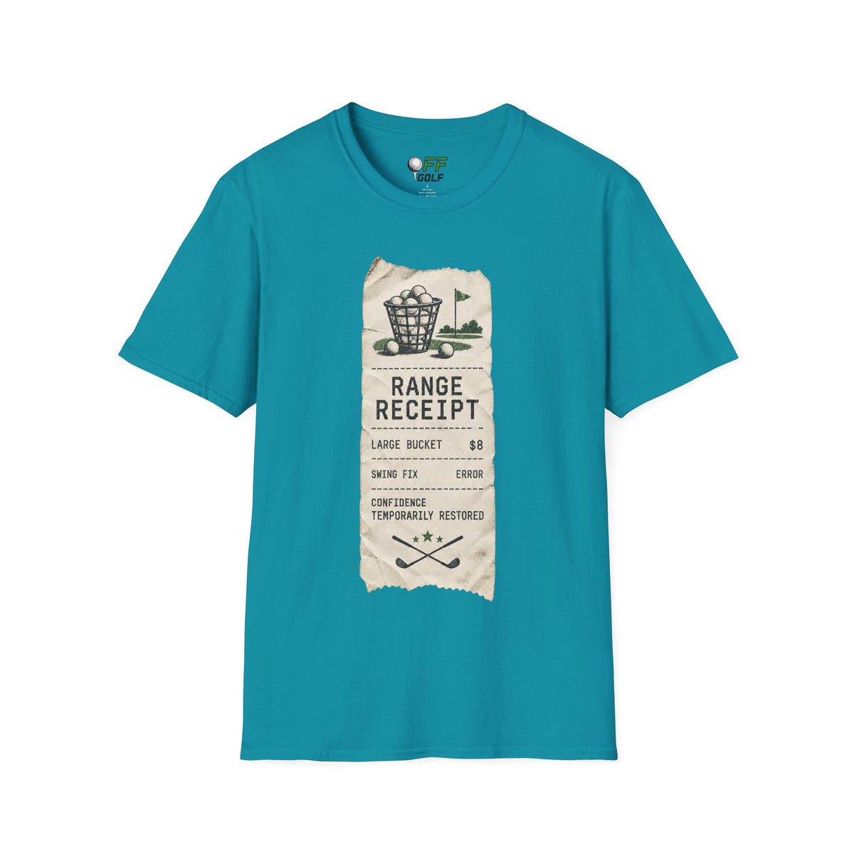 Golf Range Receipt T‑Shirt — Vintage Driving Range Graphic Tee (16 Colors)