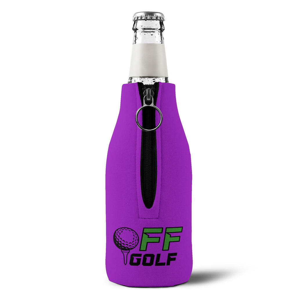 Zip-Up Bottle Cooler Sleeve — "Take the Fun Seriously" Golf Beverage Cooler - Purple