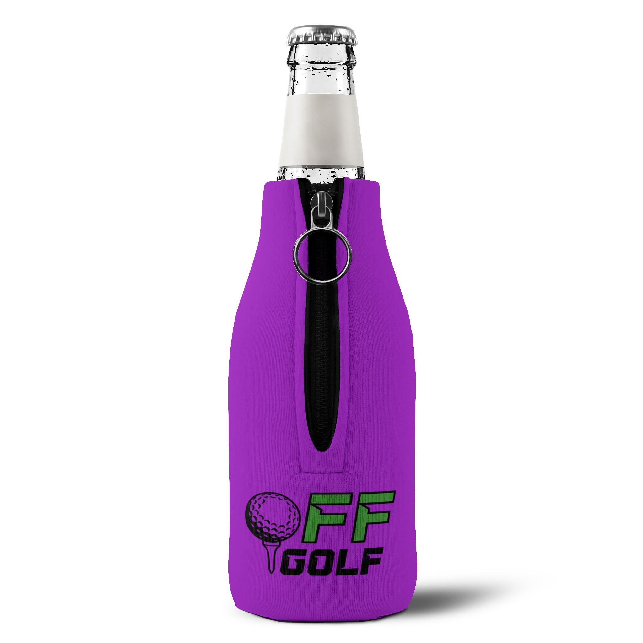Zip-Up Bottle Cooler Sleeve — "Take the Fun Seriously" Golf Beverage Cooler - Purple