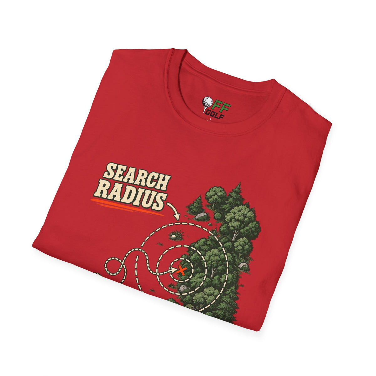 Golf Search Radius T-Shirt — Funny Golf Course Map Design (16 Colors)