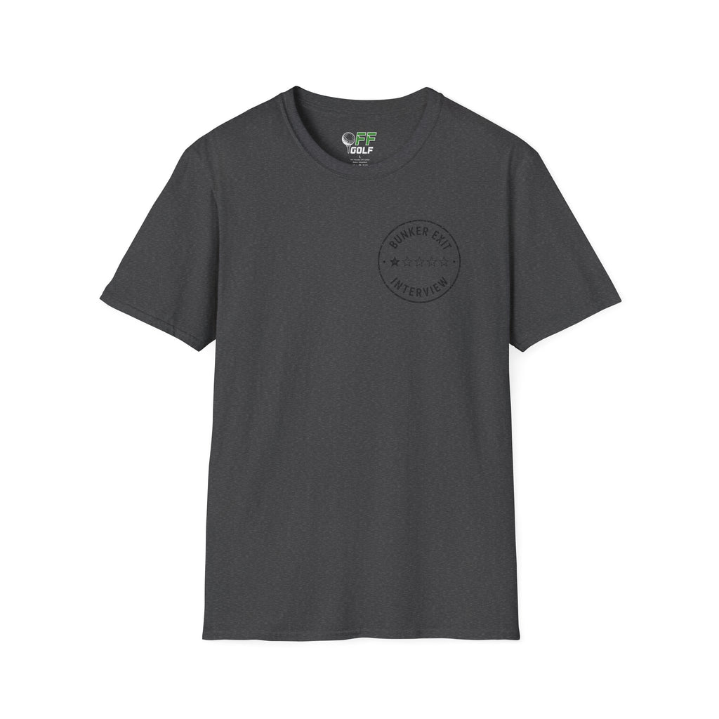 Bunker Exit Interview T-Shirt — Minimal Badge Graphic Tee (16 Colors)