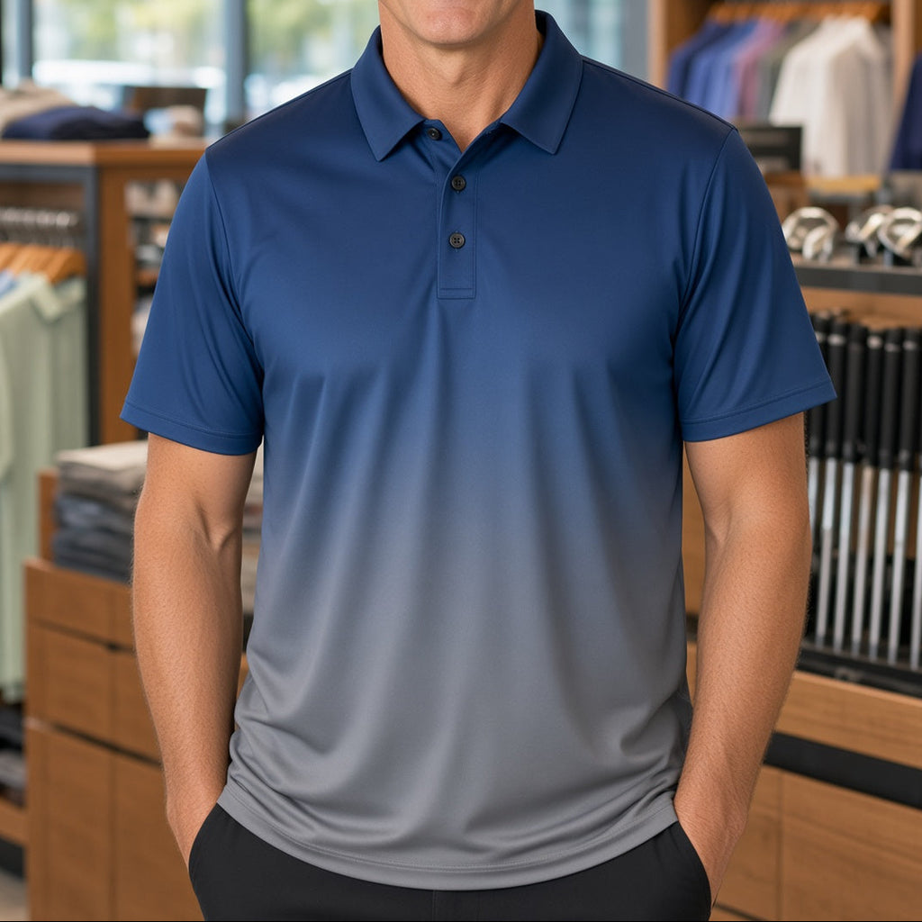 Golf Polo Shirt — Blue to Grey Performance Polo Shirt