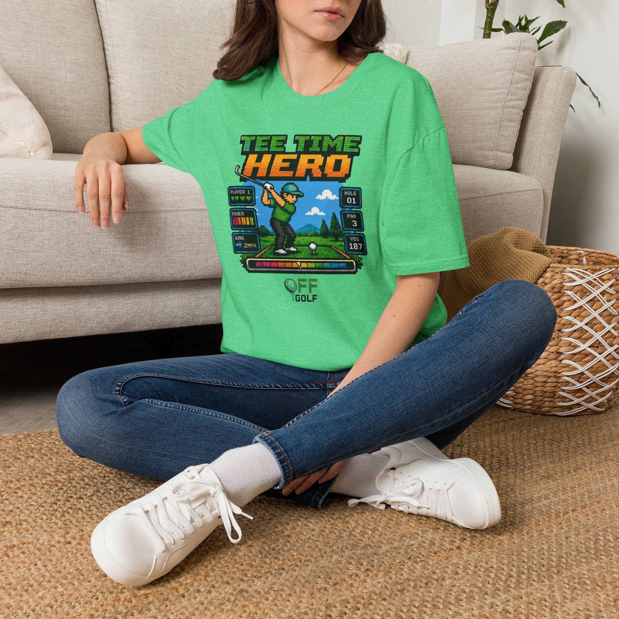 Golf T-Shirt — "Tee Time Hero" Pixel Golfing Tee (16 colors)
