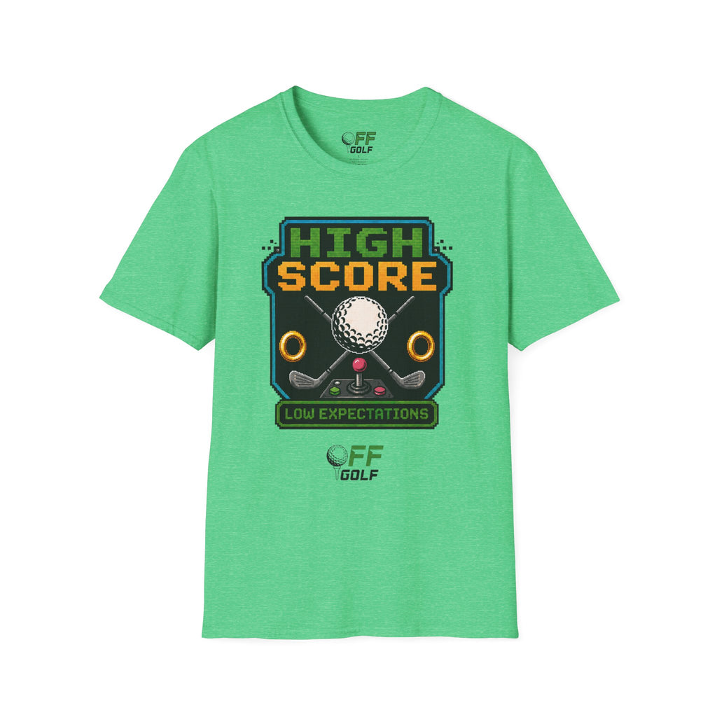 Golf T-Shirt — "High Score" Retro Arcade Pinball Golfing Tee (16 colors)