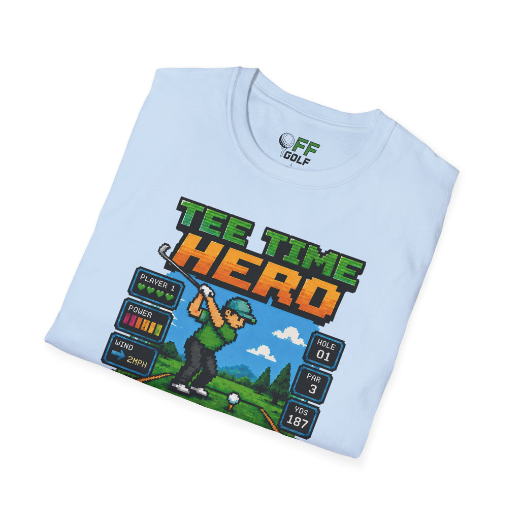 Golf T-Shirt — "Tee Time Hero" Pixel Golfing Tee (16 colors)