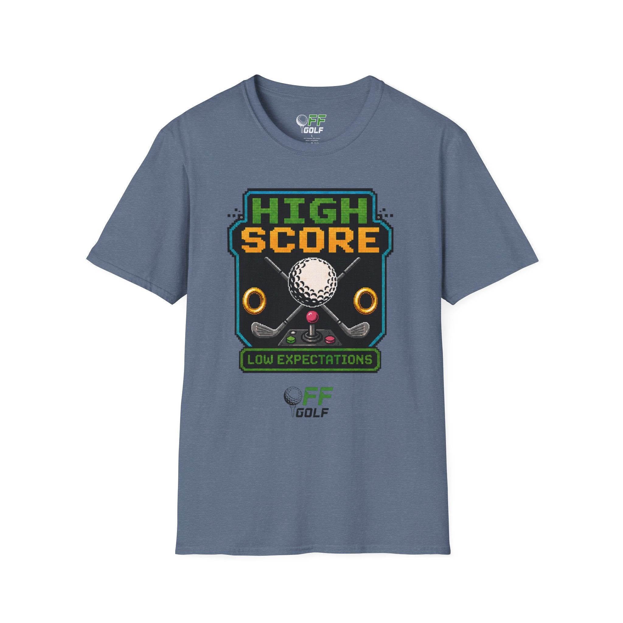 Golf T-Shirt — "High Score" Retro Arcade Pinball Golfing Tee (16 colors)
